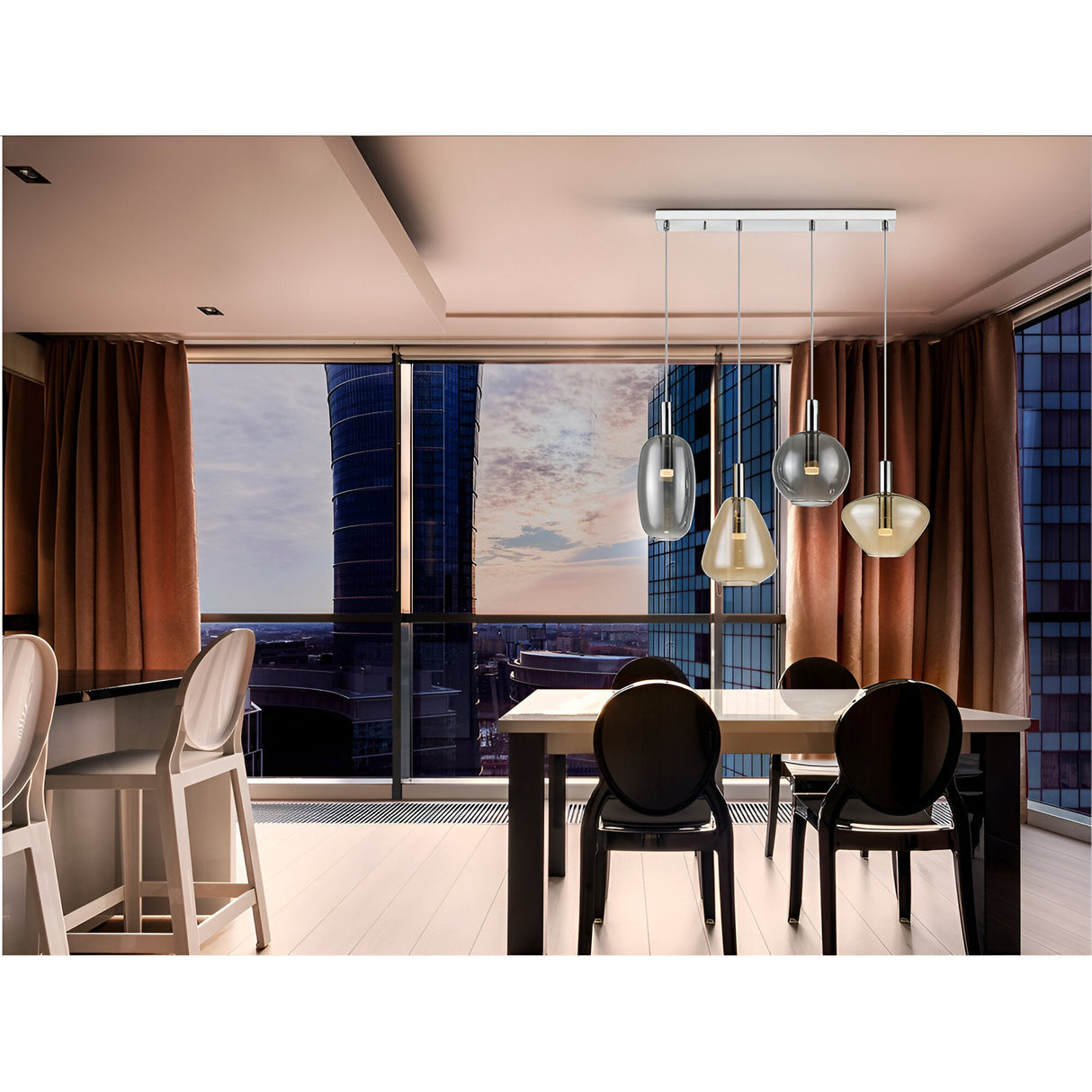 I3-Nara 4 Light LED Glass Bar Pendant 20W 3000K - Smoked Amber/Grey