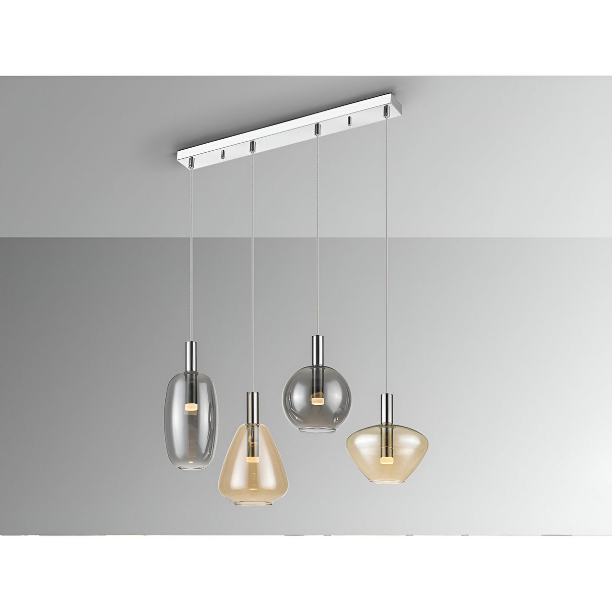 I3-Nara 4 Light LED Glass Bar Pendant 20W 3000K - Smoked Amber/Grey