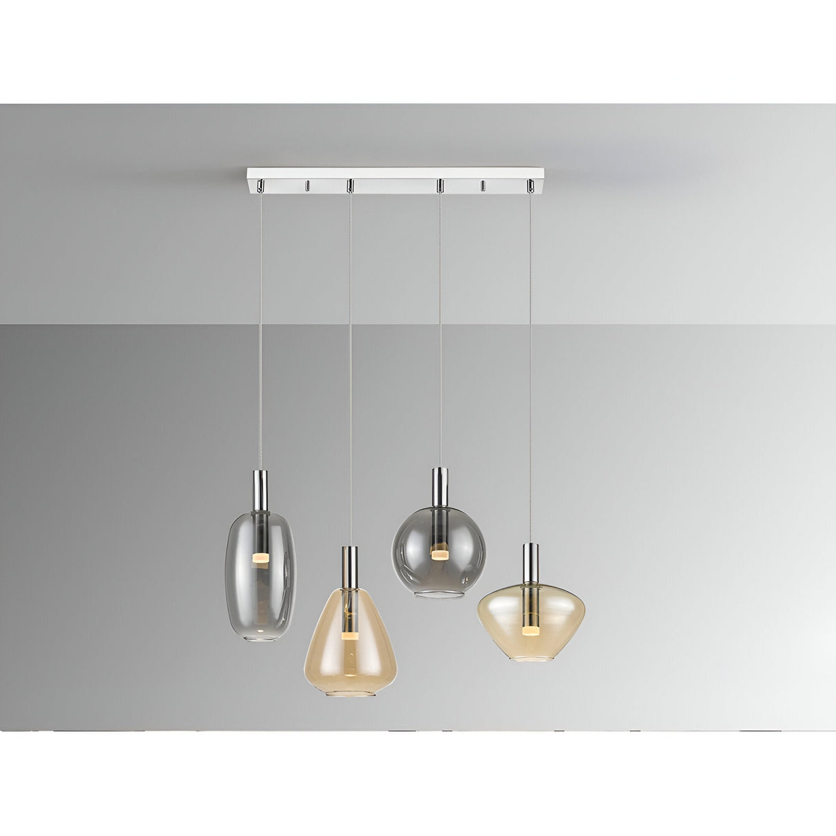 I3-Nara 4 Light LED Glass Bar Pendant 20W 3000K - Smoked Amber/Grey