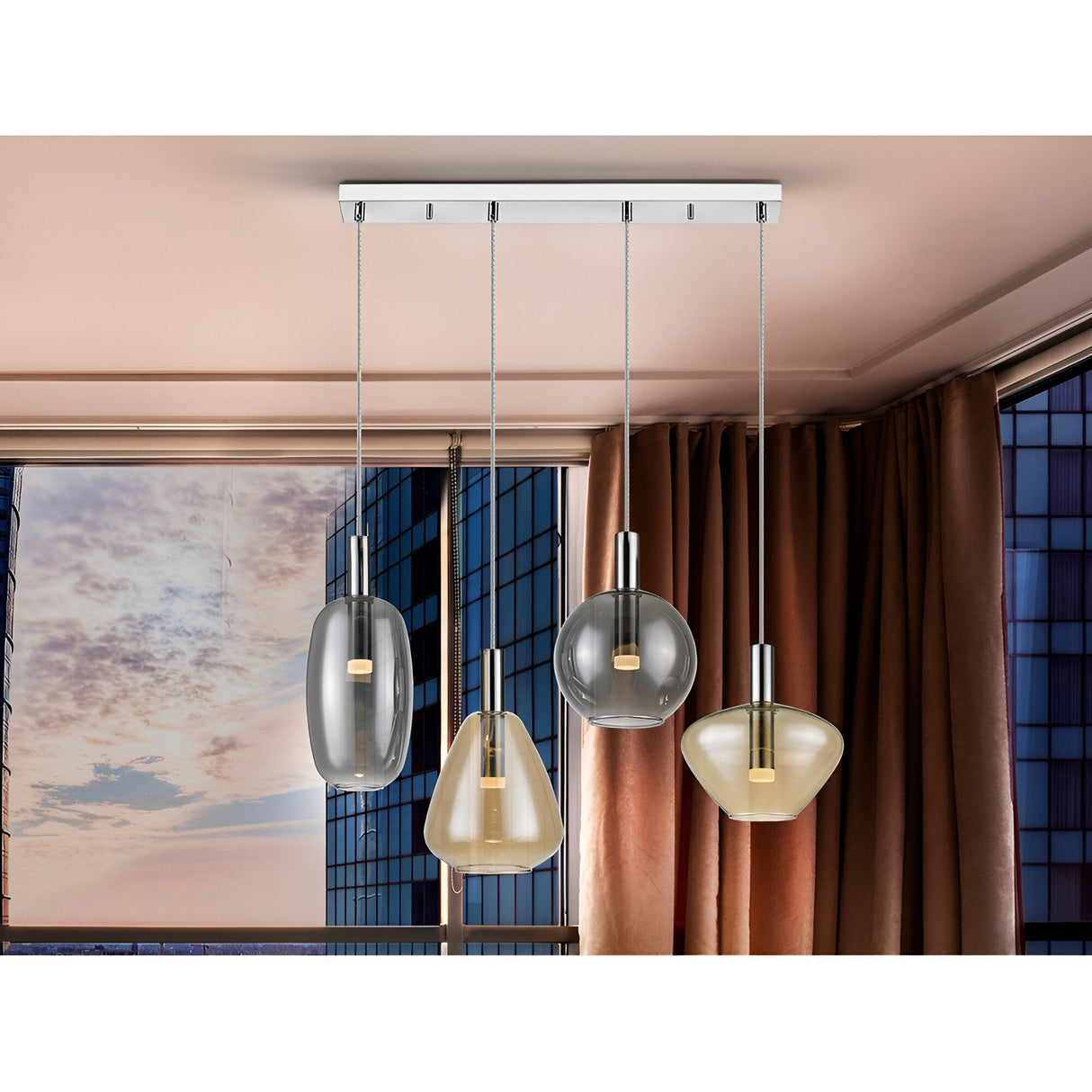 I3-Nara 4 Light LED Glass Bar Pendant 20W 3000K - Smoked Amber/Grey