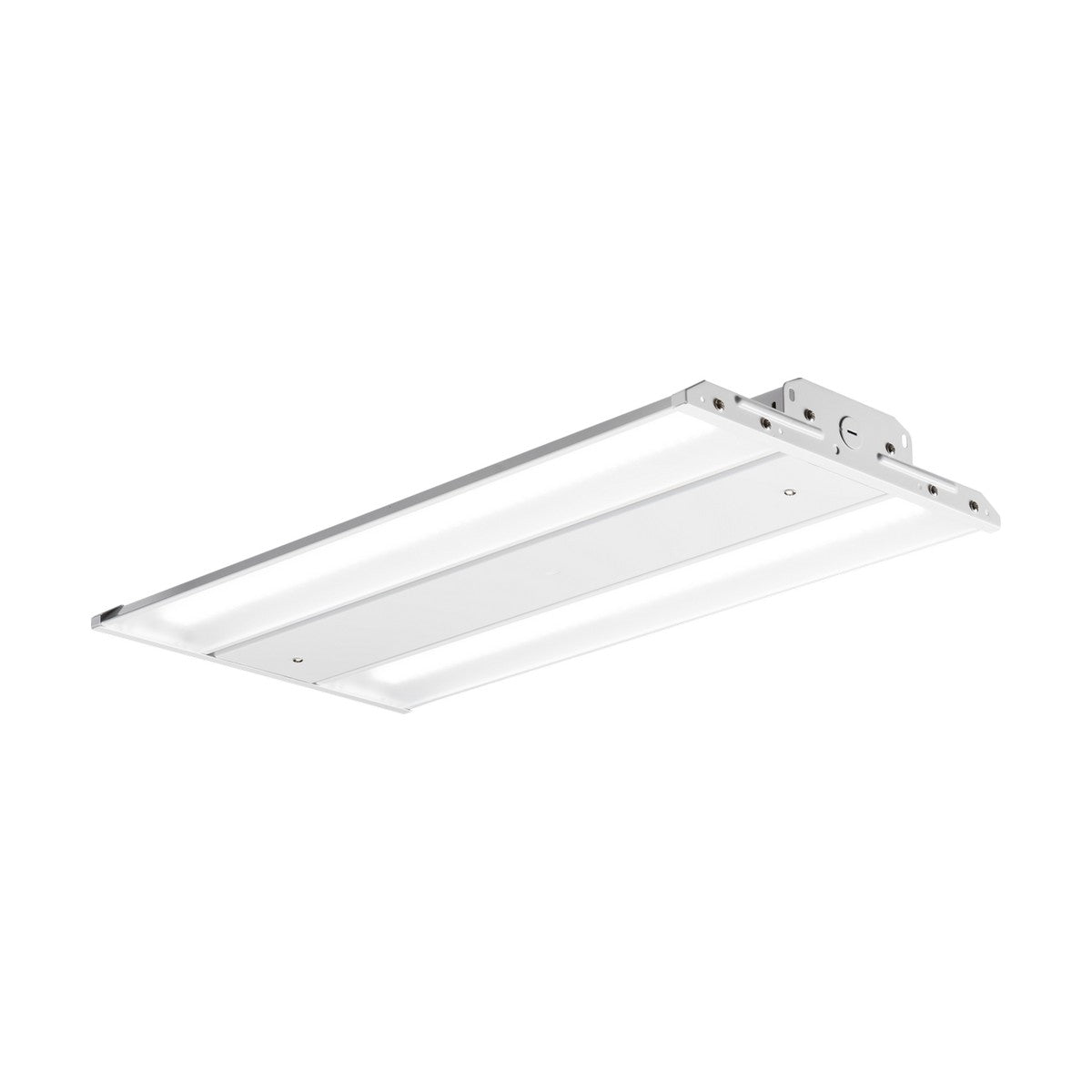 The LED Low Bay Light 190W is a rectangular fixture featuring a sleek, white design and a metal frame that provides modern and efficient lighting. Ideal for ceiling mounting in commercial spaces, its dimmable lighting feature offers versatility in creating the perfect ambiance.