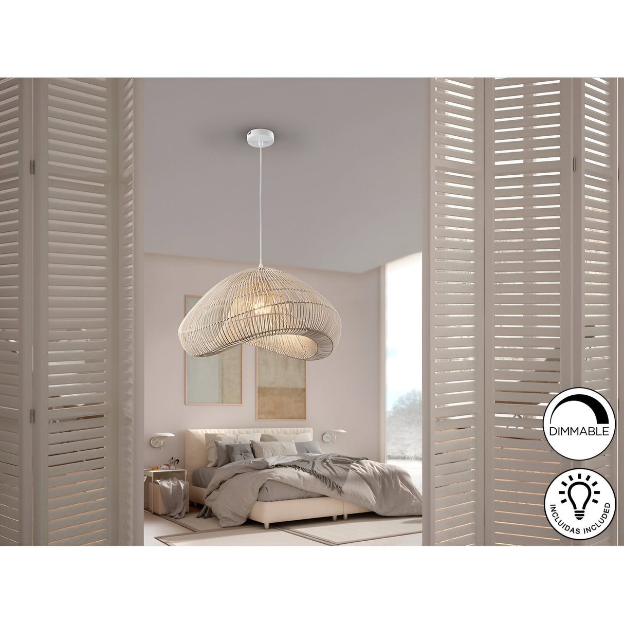 Sabah 1 Light Wood Pendant - White