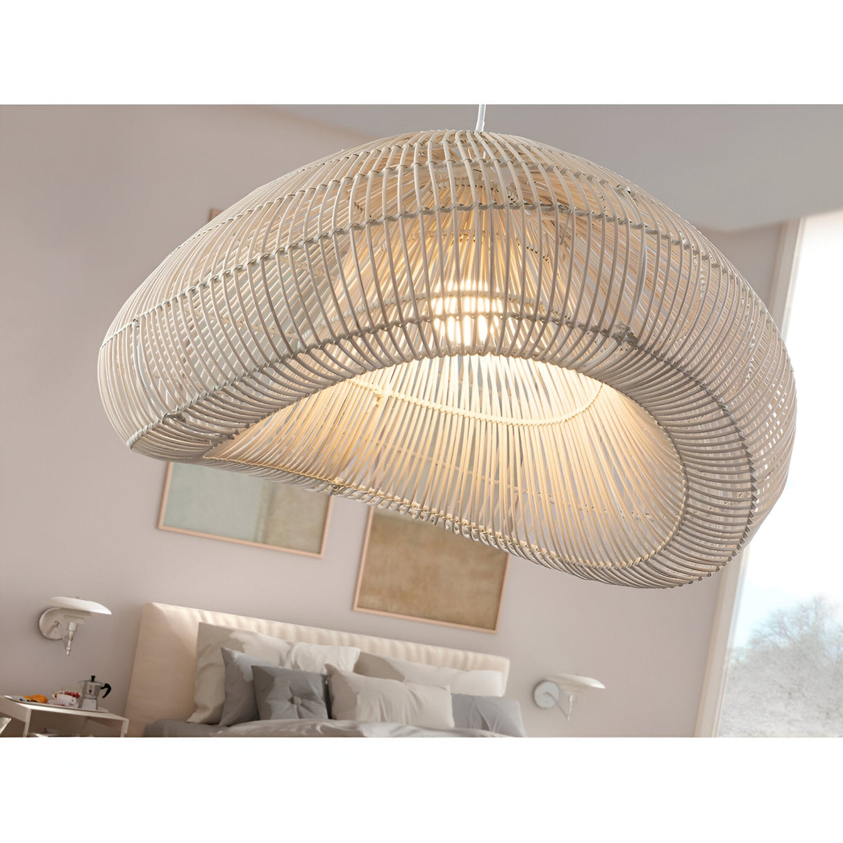 Sabah 1 Light Wood Pendant - White
