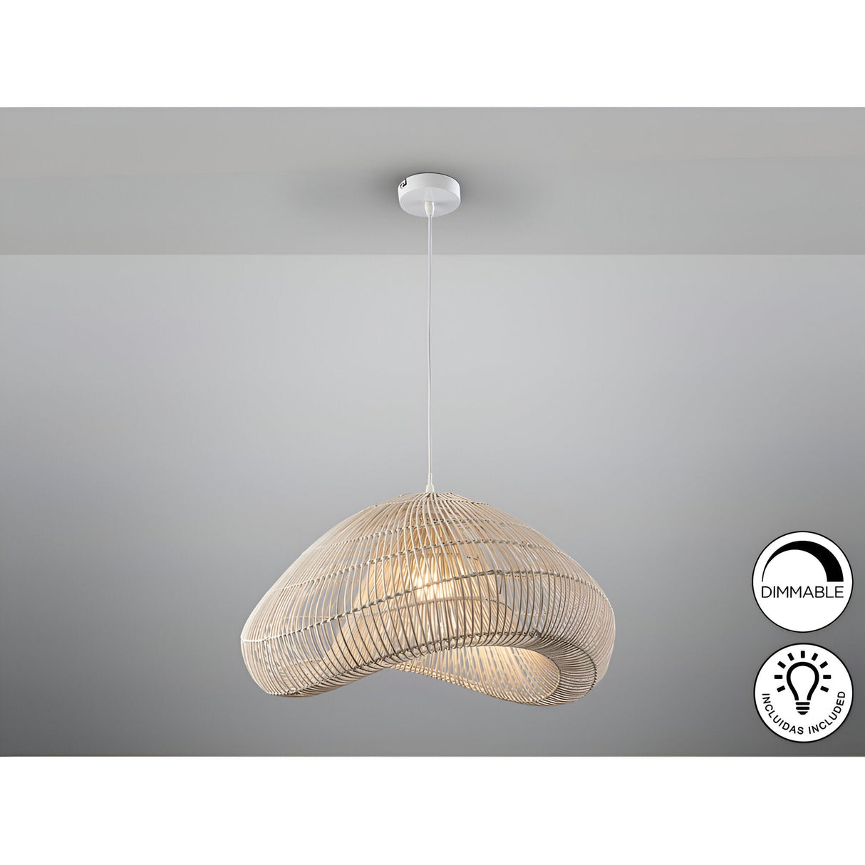 Sabah 1 Light Wood Pendant - White