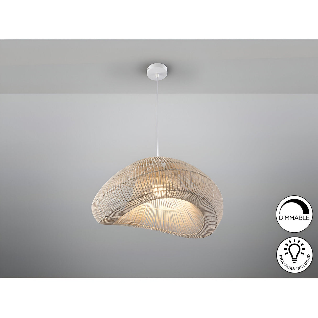 Sabah 1 Light Wood Pendant - White