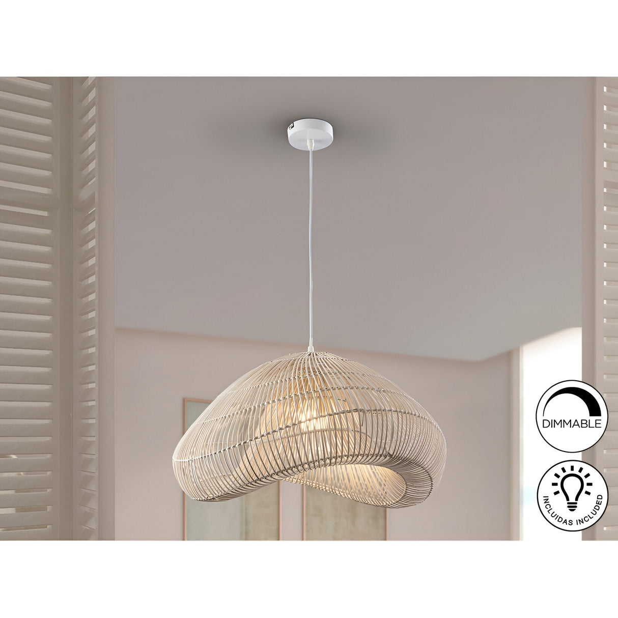 Sabah 1 Light Wood Pendant - White