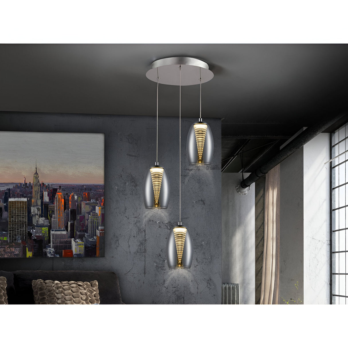 Nebula 3 Light LED Glass Cluster Pendant Light 25W 3000K - Transparent