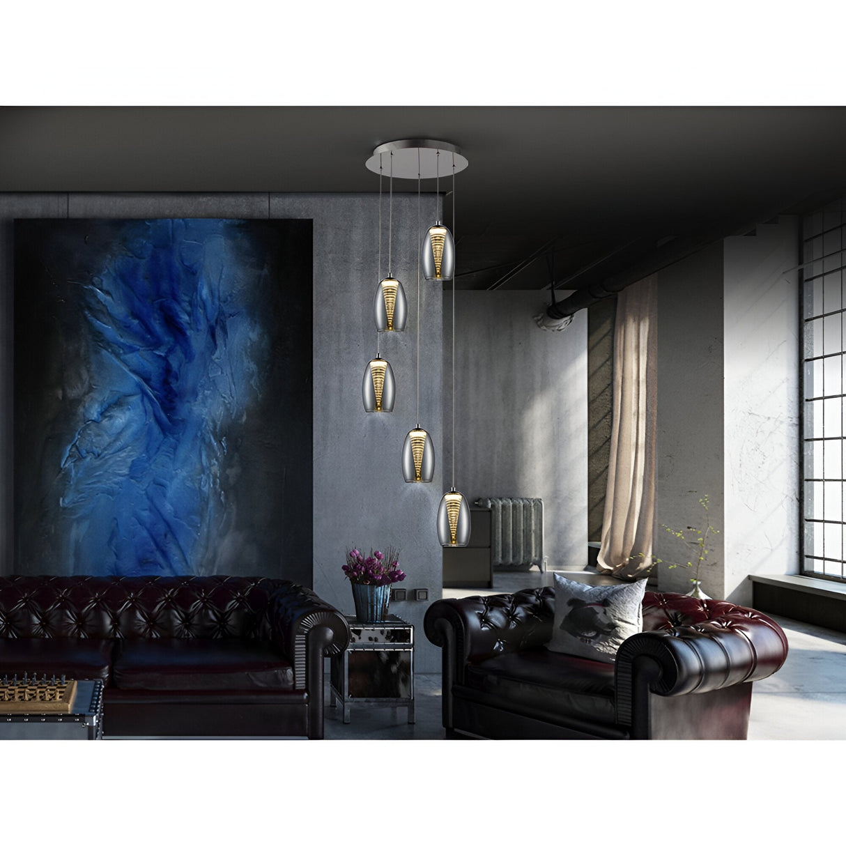 Nebula 5 Light LED Glass Cluster Pendant Light 25W 3000K - Transparent