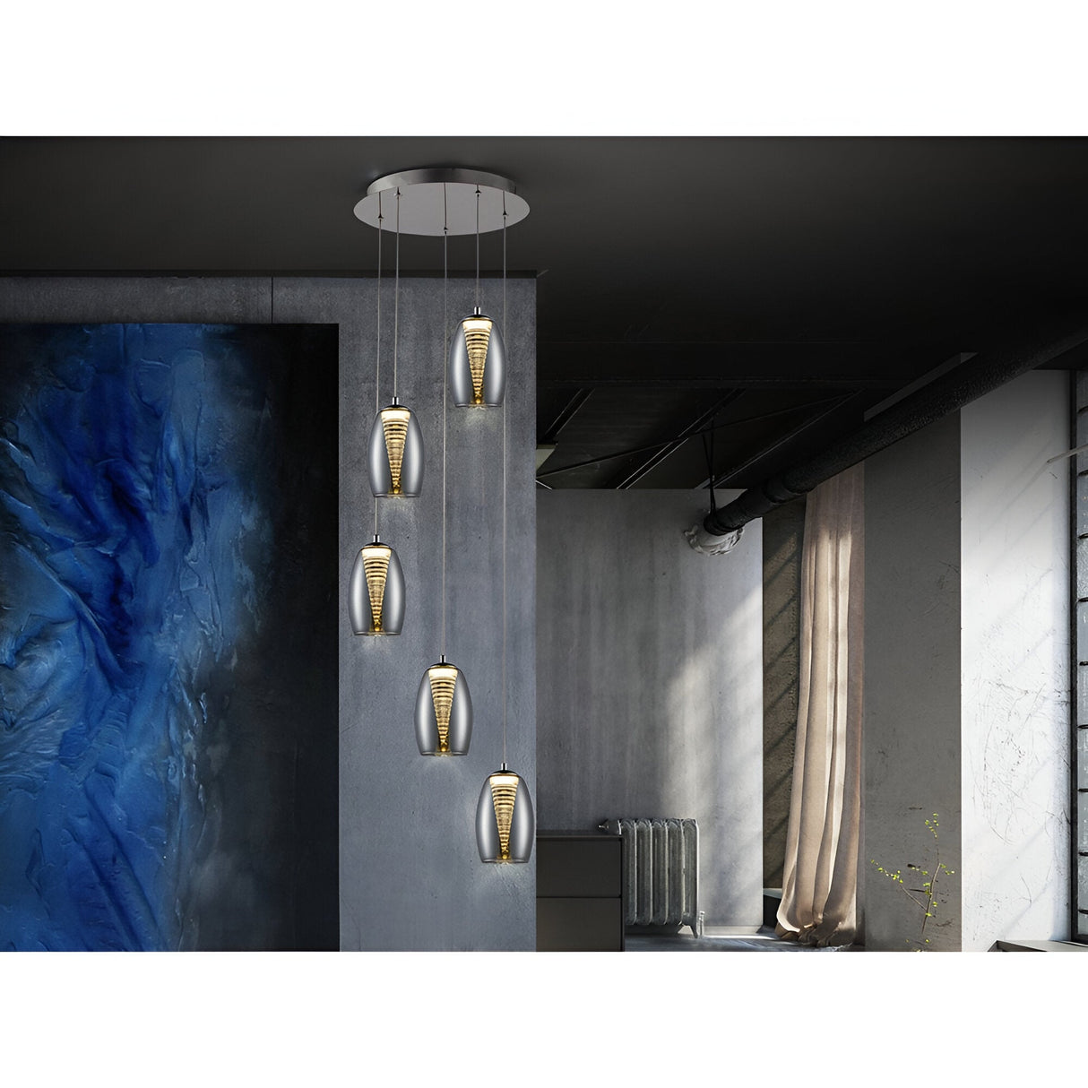 Nebula 5 Light LED Glass Cluster Pendant Light 25W 3000K - Transparent