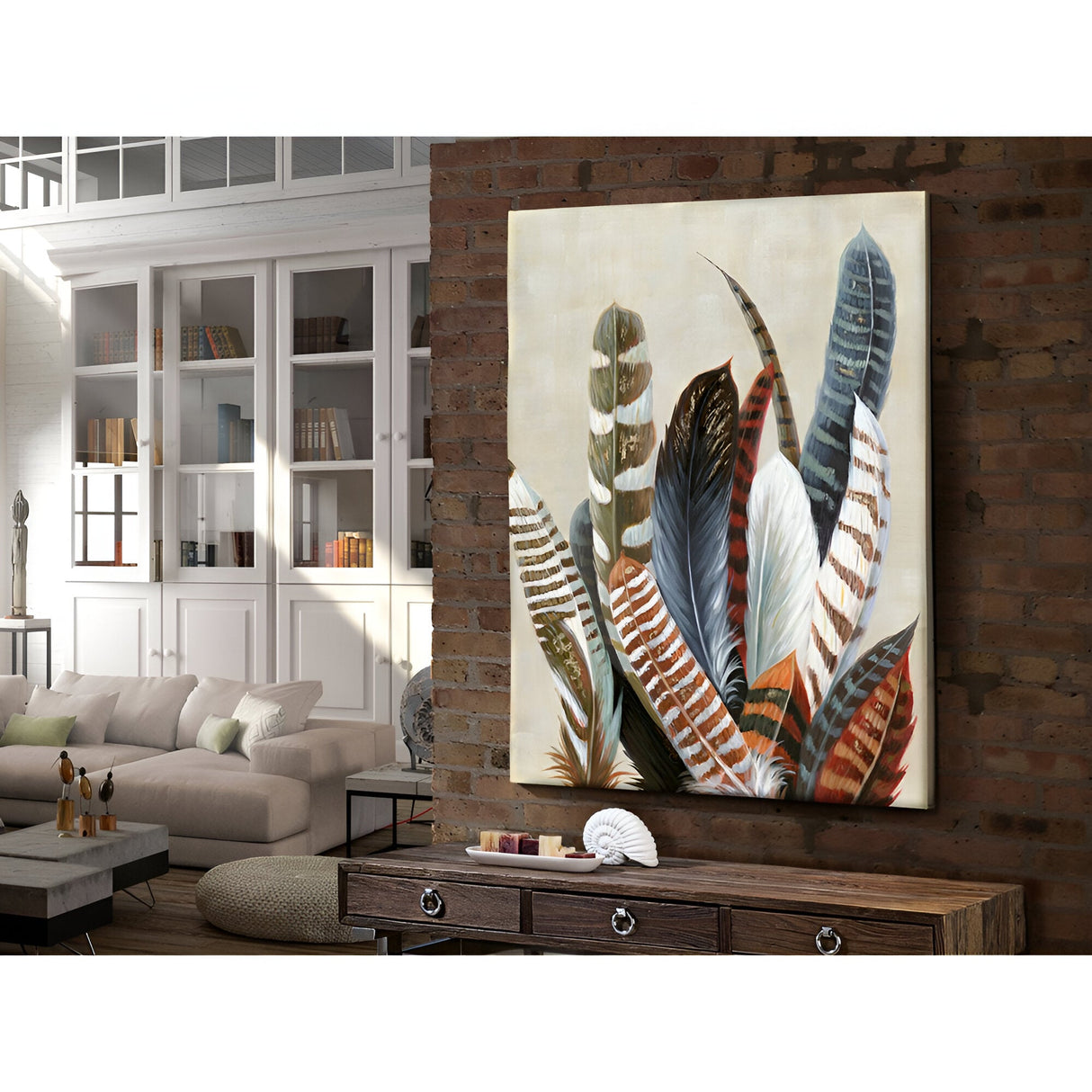 Ucelli Multicolour Feathered Acrylic Painting – 90x120cm
