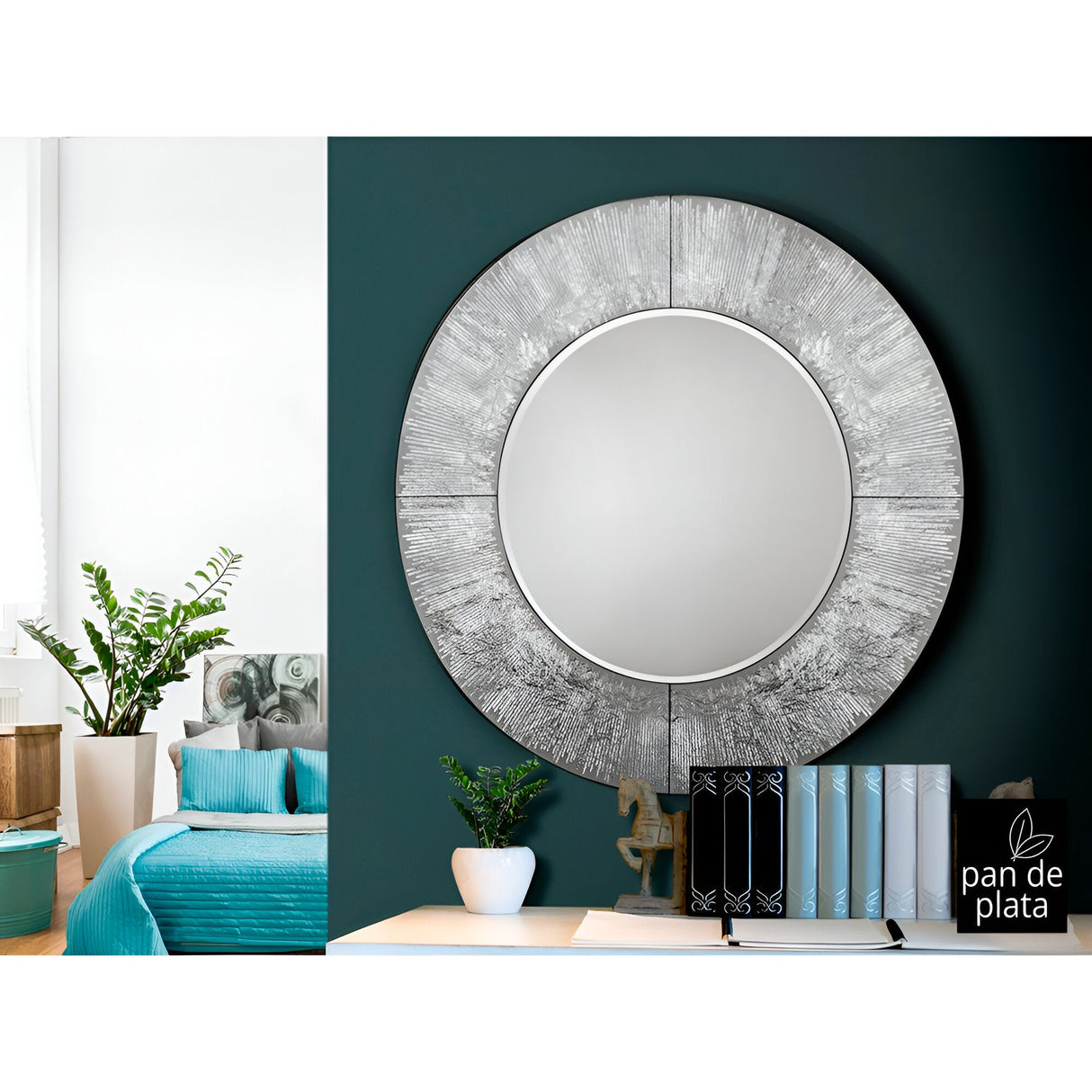 Aurora Carved Round Wall Mirror Silver - 100cm