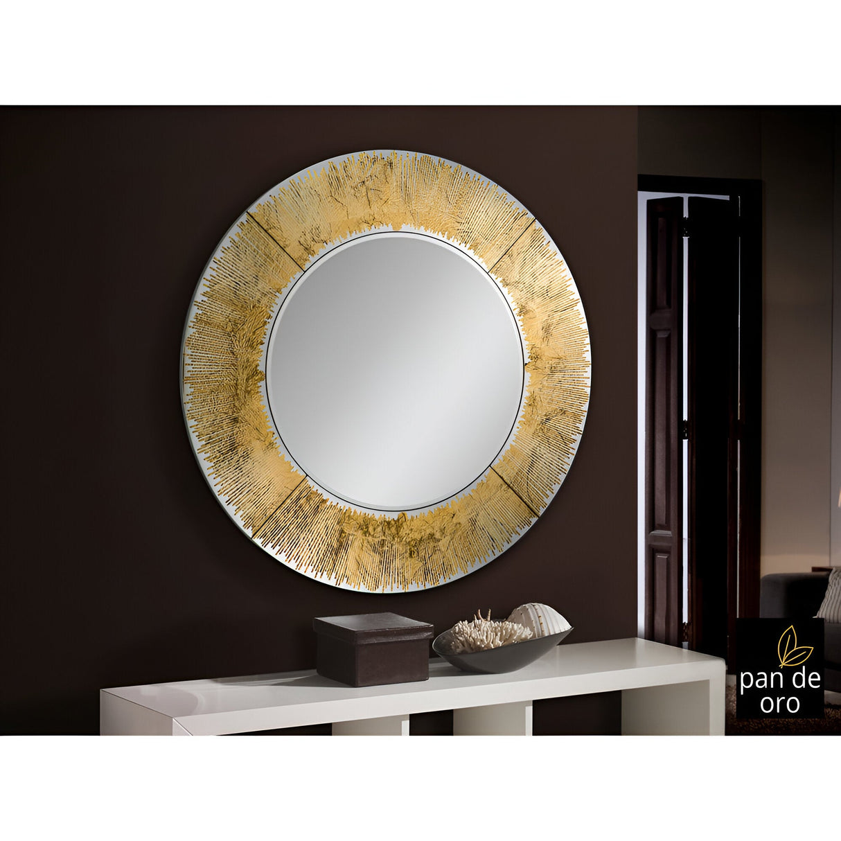 Aurora Carved Round Wall Mirror Gold - 100cm