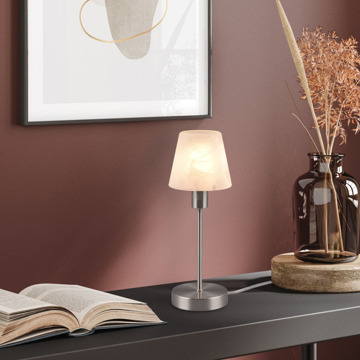 Luis II Glass Table Lamp – Satin Nickel