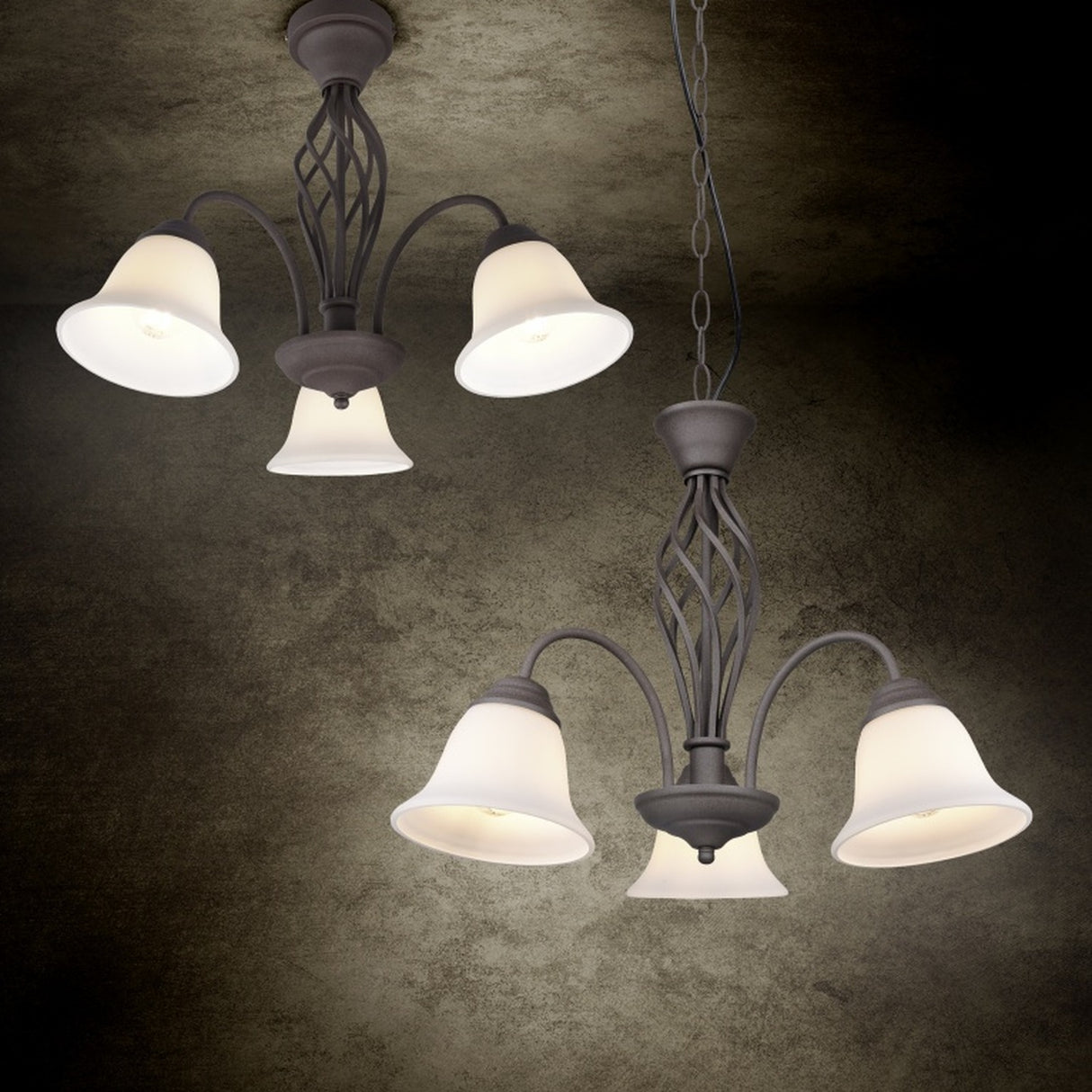 Rustica 3 Light Glass Ceiling Light – Rust