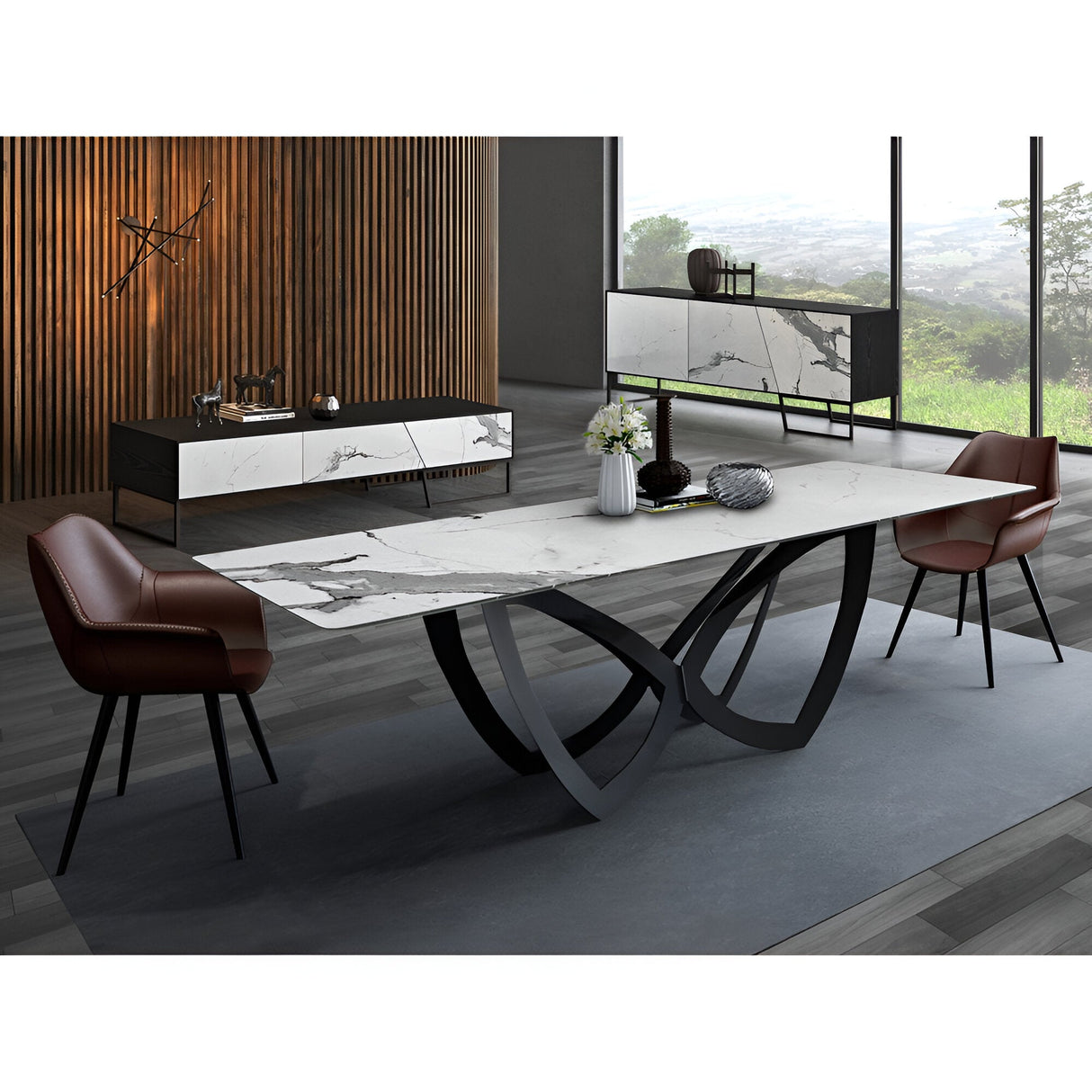 Kerala 3-Door Marble Sideboard - Grey/Black