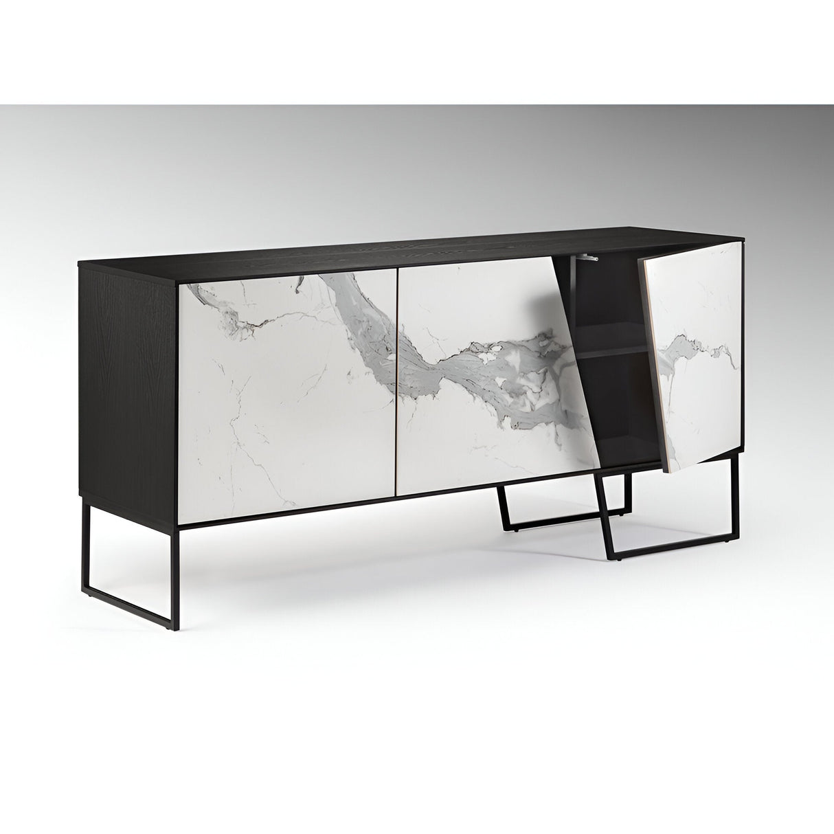 Kerala 3-Door Marble Sideboard - Grey/Black