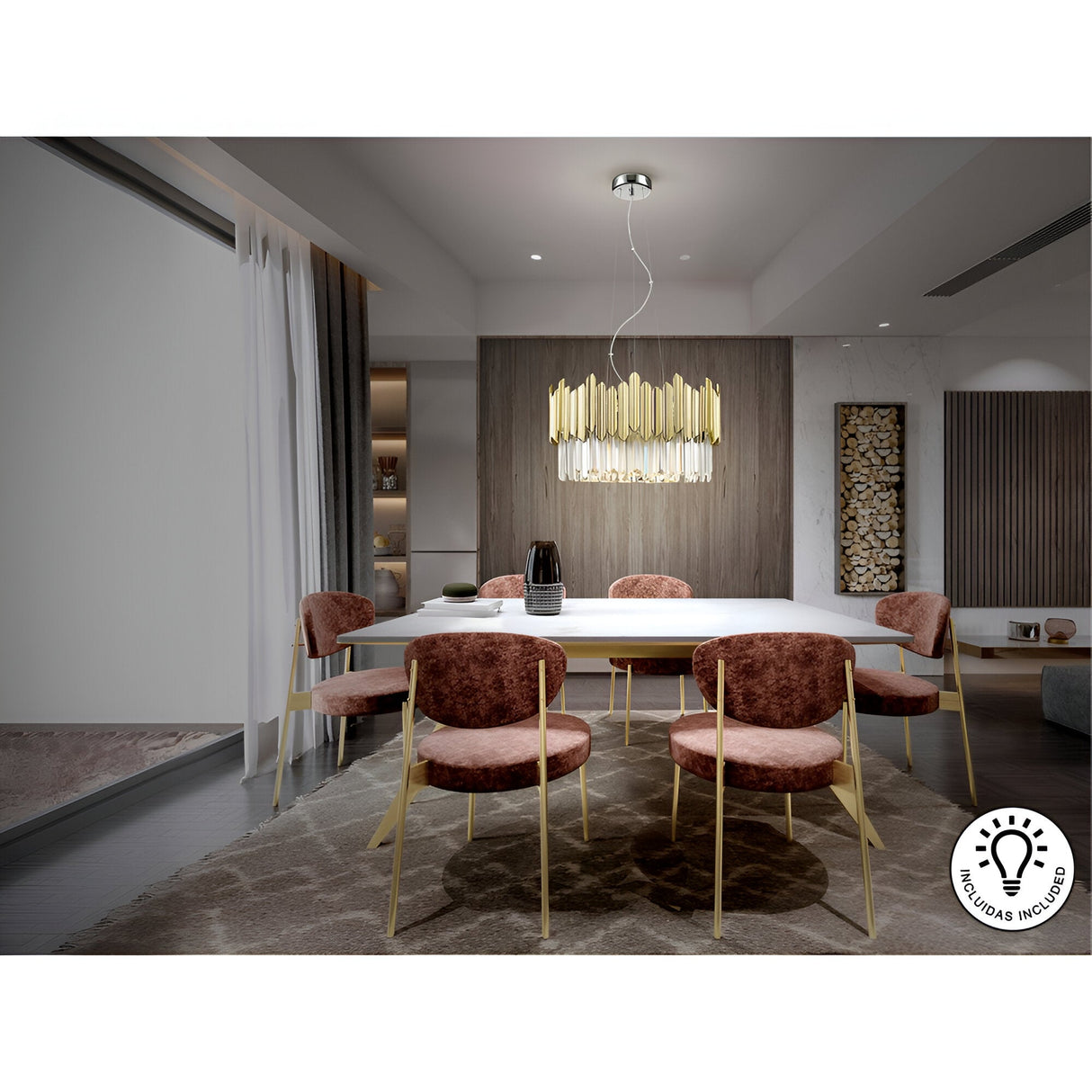 Tiara 6 Light Glass Chandelier - Gold