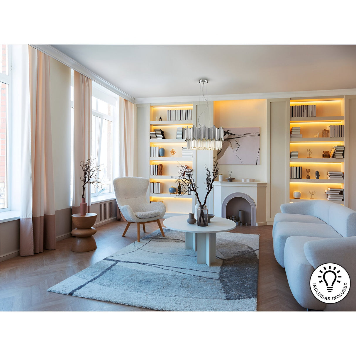 Tiara 6 Light Glass Chandelier - Chrome