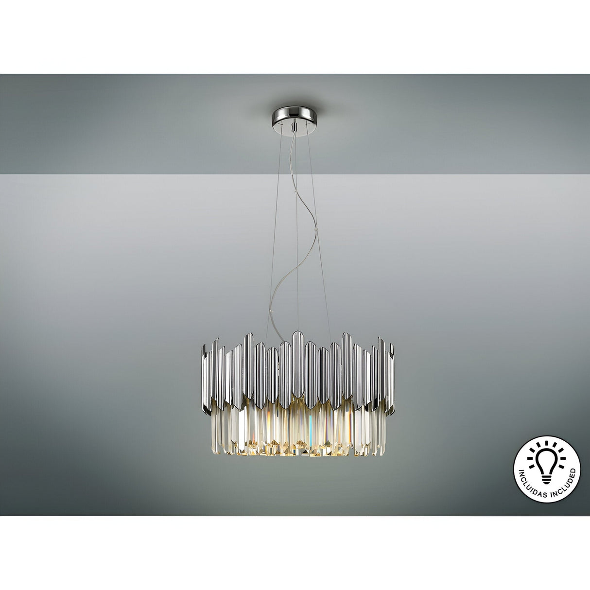 Tiara 6 Light Glass Chandelier - Chrome