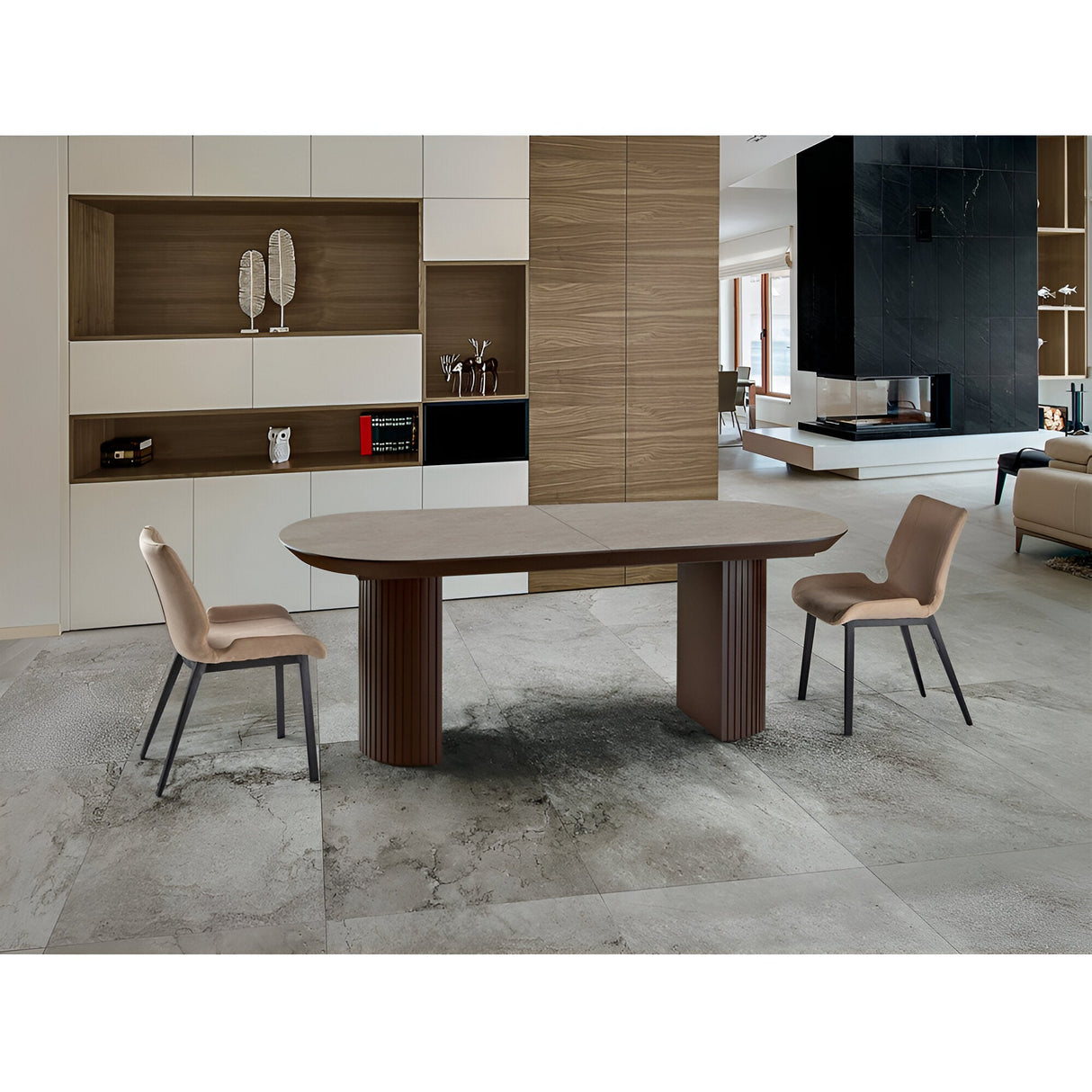 Irati 10–12 Seater Wood Extendable Dining Table – Rust Brown & Stone