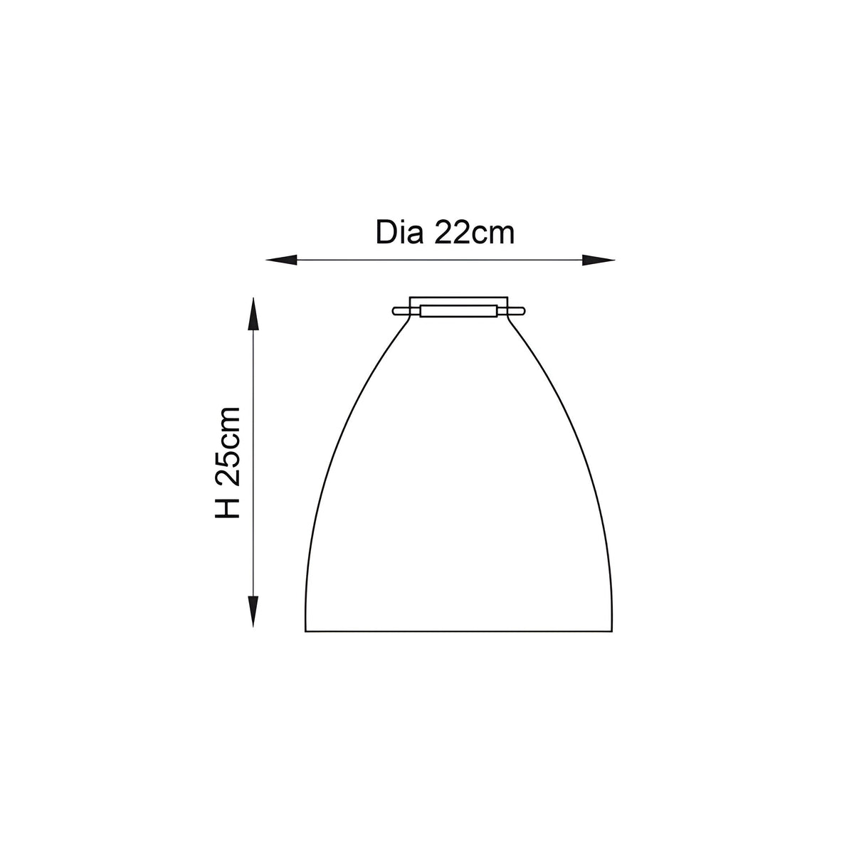 Dimension diagram for the Endon Brackmere pendant light shade, showing a height of 25cm and diameter of 22cm on a plain white background.