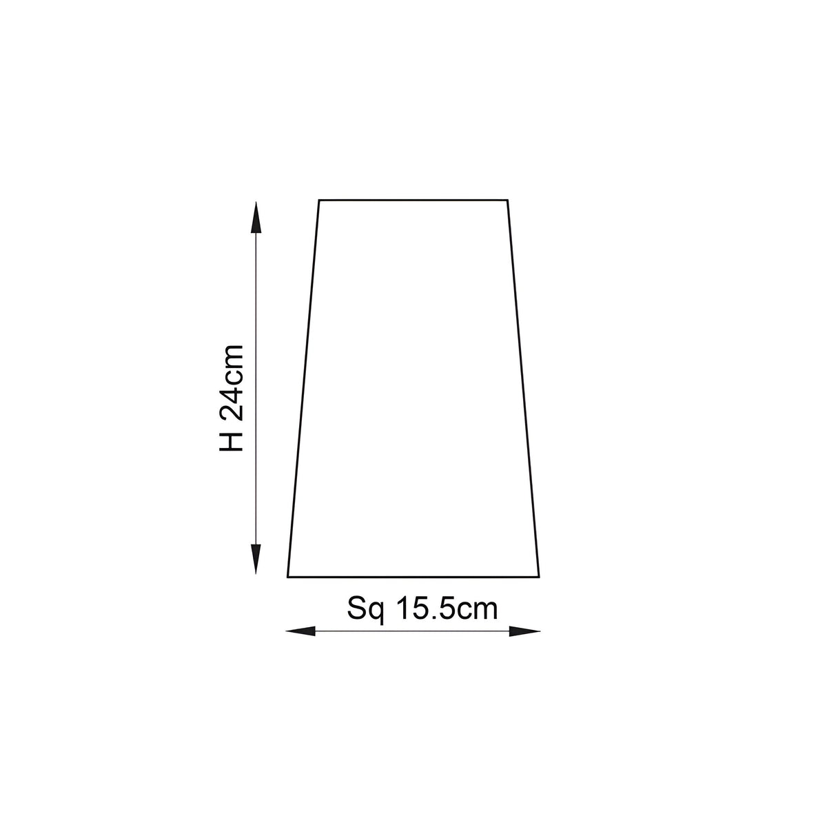 Dimension diagram of the Endon Aldwell pendant light shade showing a tapered square profile measuring 24cm high and 15.5cm square.