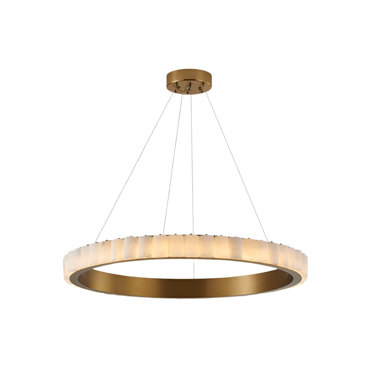 Lucenza LED Halo Ring Alabaster Chandelier – Brushed Brass & Soft White