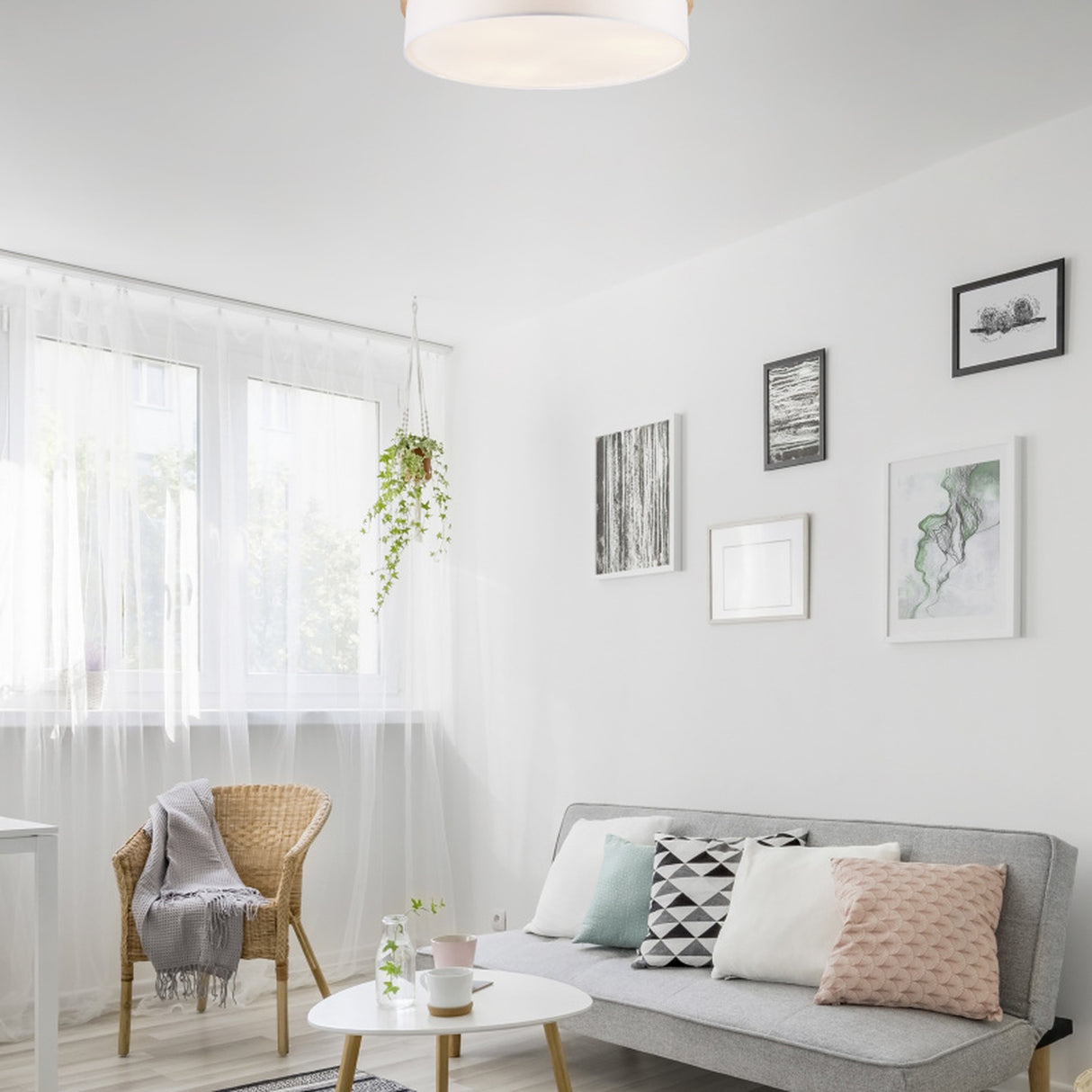 Seasons 3 Light Round White Ceiling Light – Satin Nickel