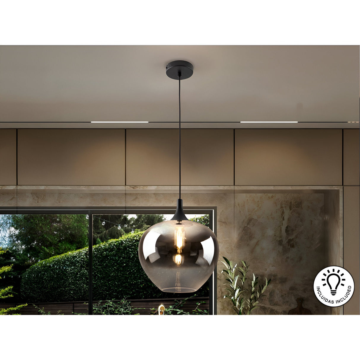 Opaz Large 1 Light Pendant - Smoked Black
