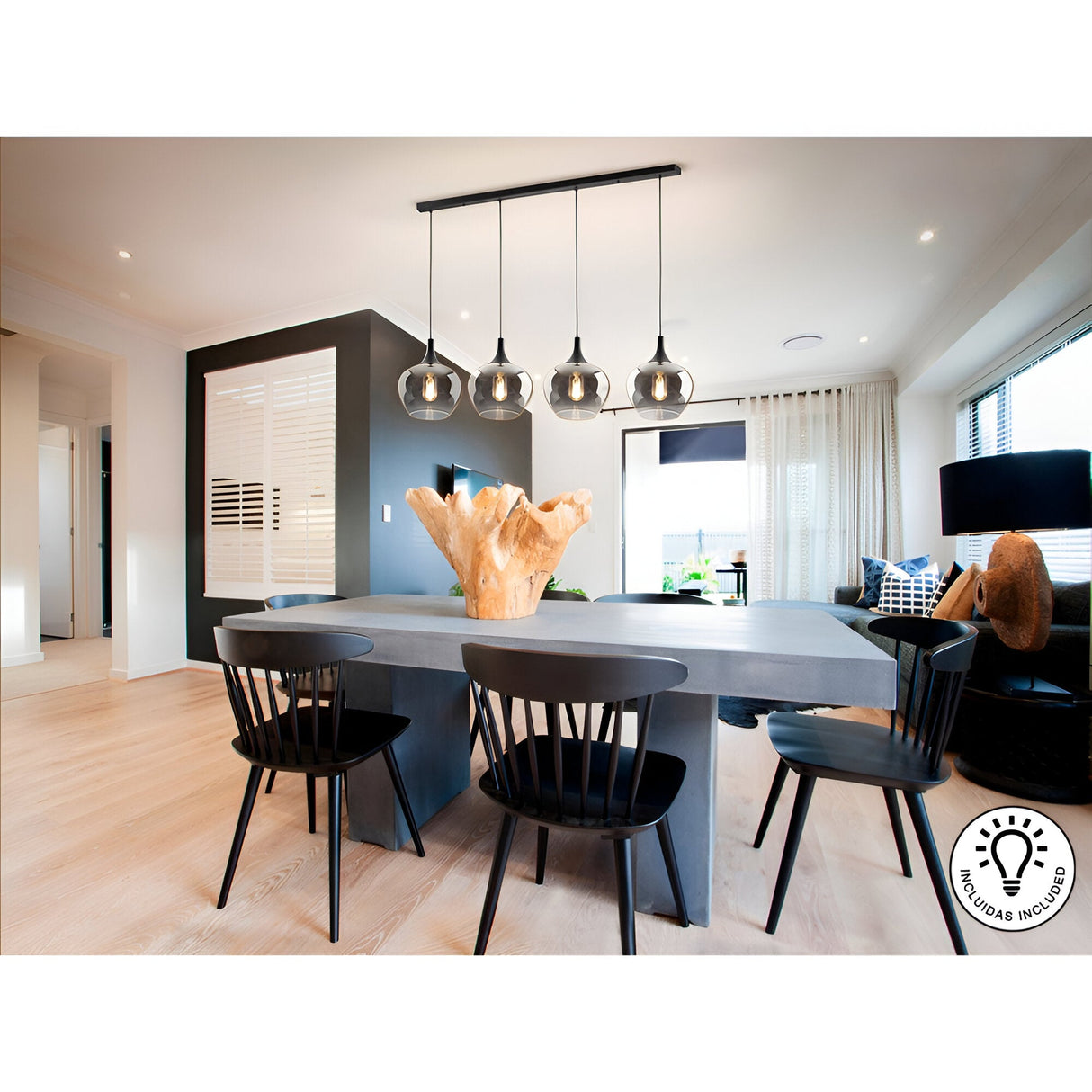 Opaz 4 Light Glass Bar Pendant - Smoked Black