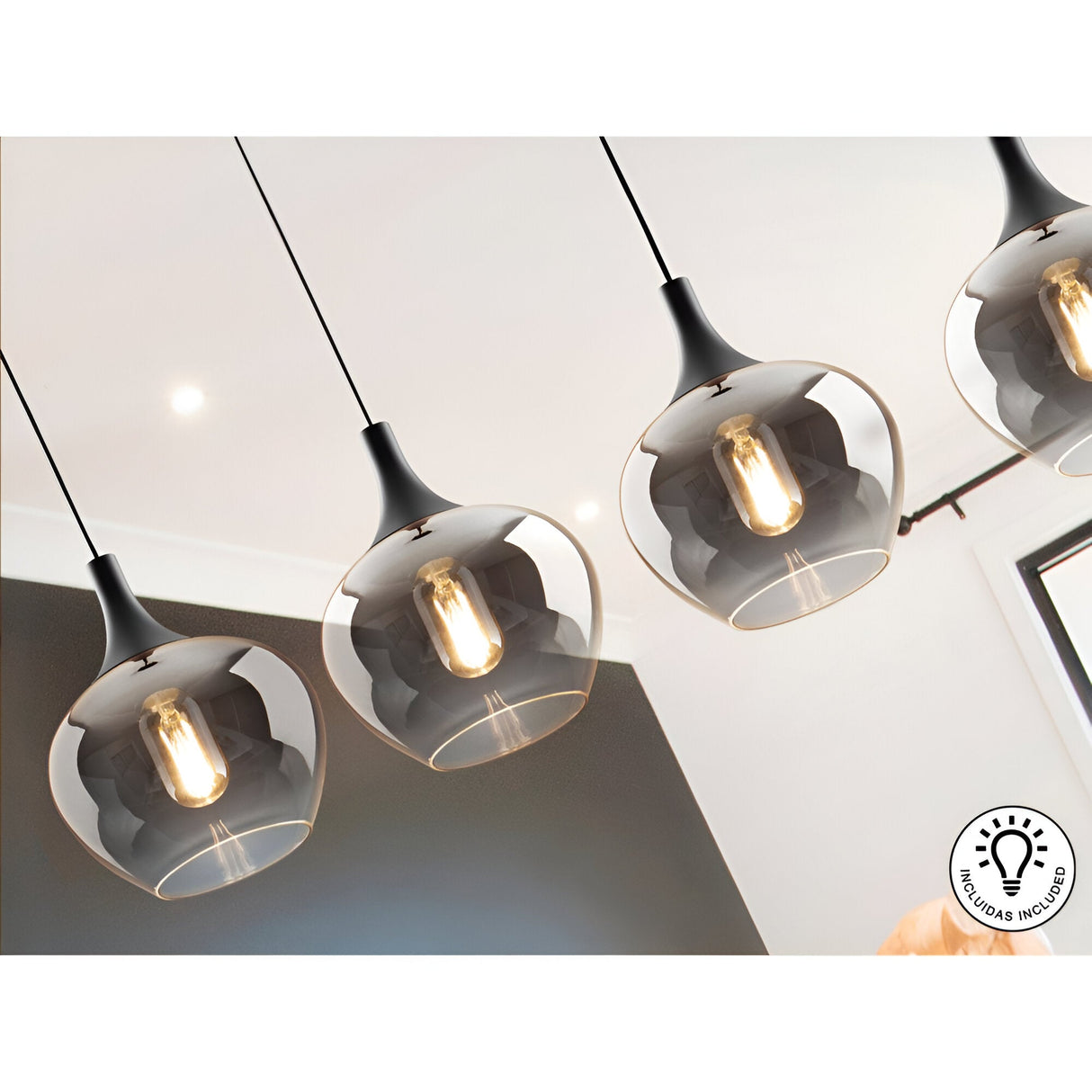 Opaz 4 Light Glass Bar Pendant - Smoked Black