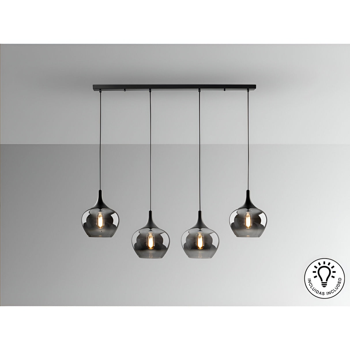 Opaz 4 Light Glass Bar Pendant - Smoked Black