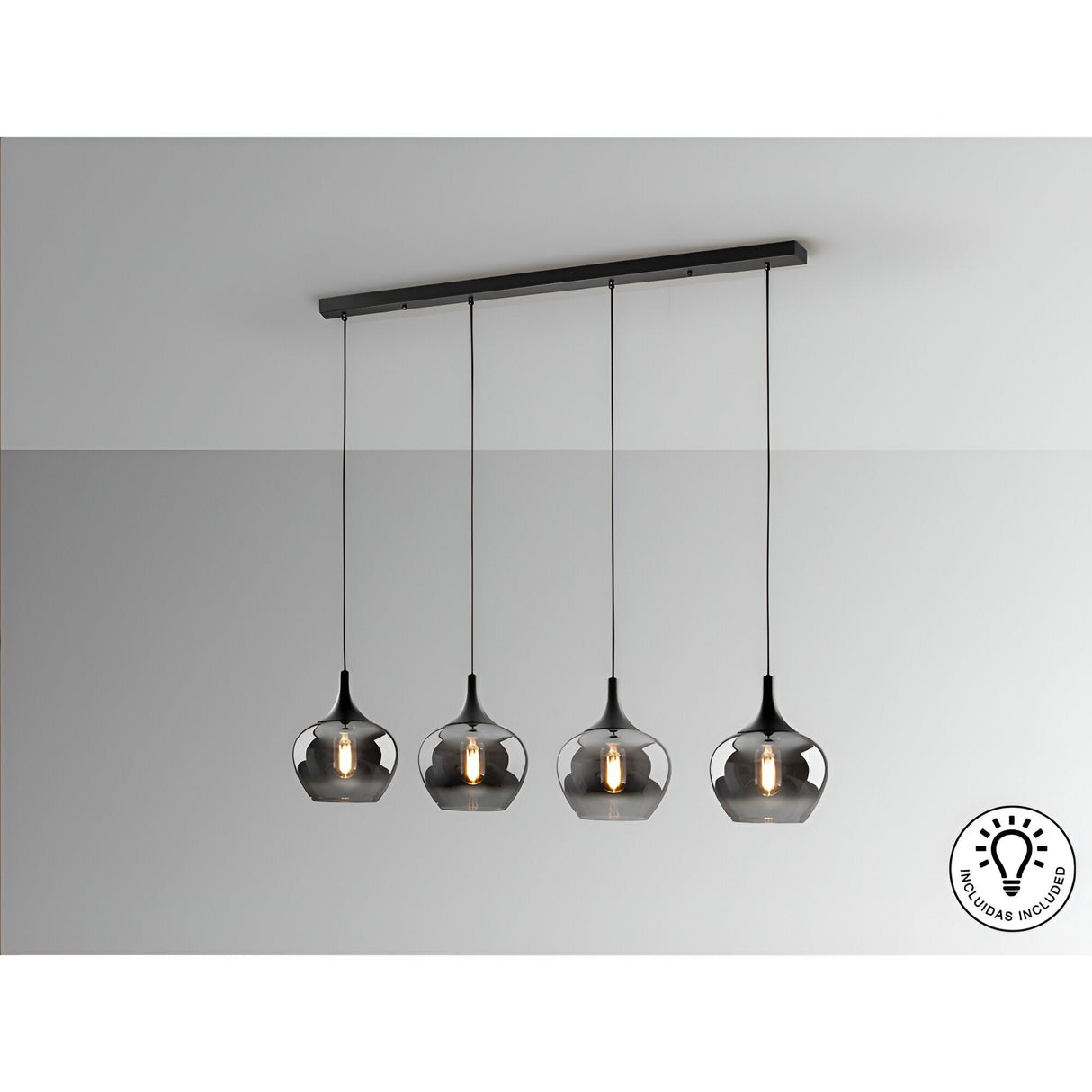 Opaz 4 Light Glass Bar Pendant - Smoked Black