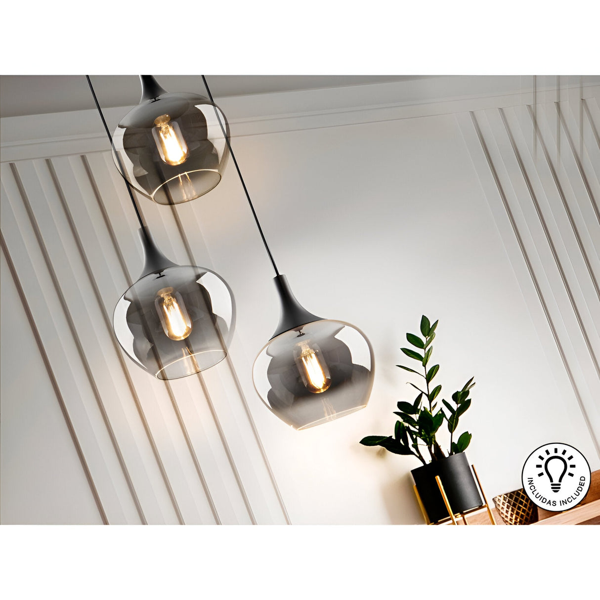 Opaz 3 Light Cluster Pendant Light - Smoked Black