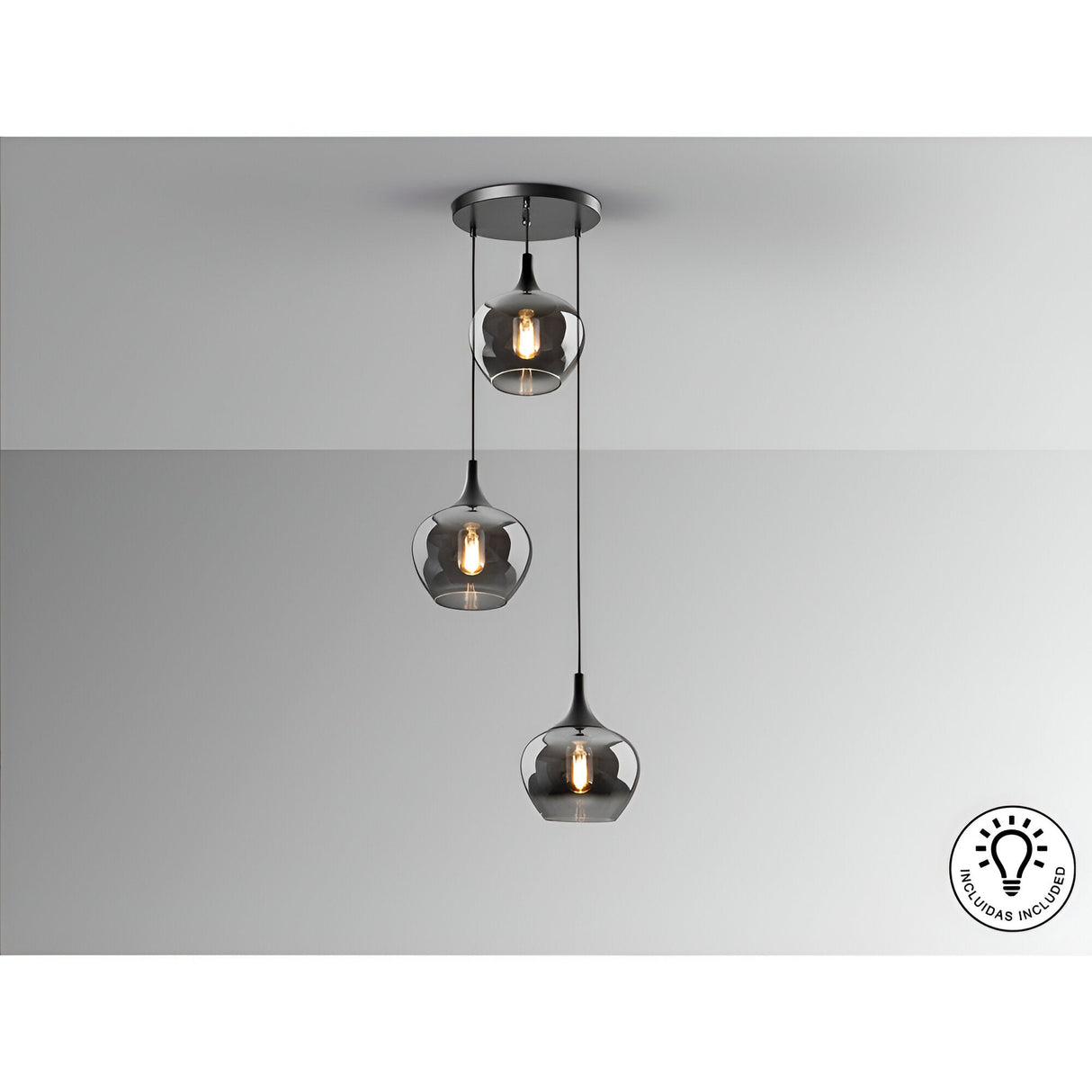 Opaz 3 Light Cluster Pendant Light - Smoked Black