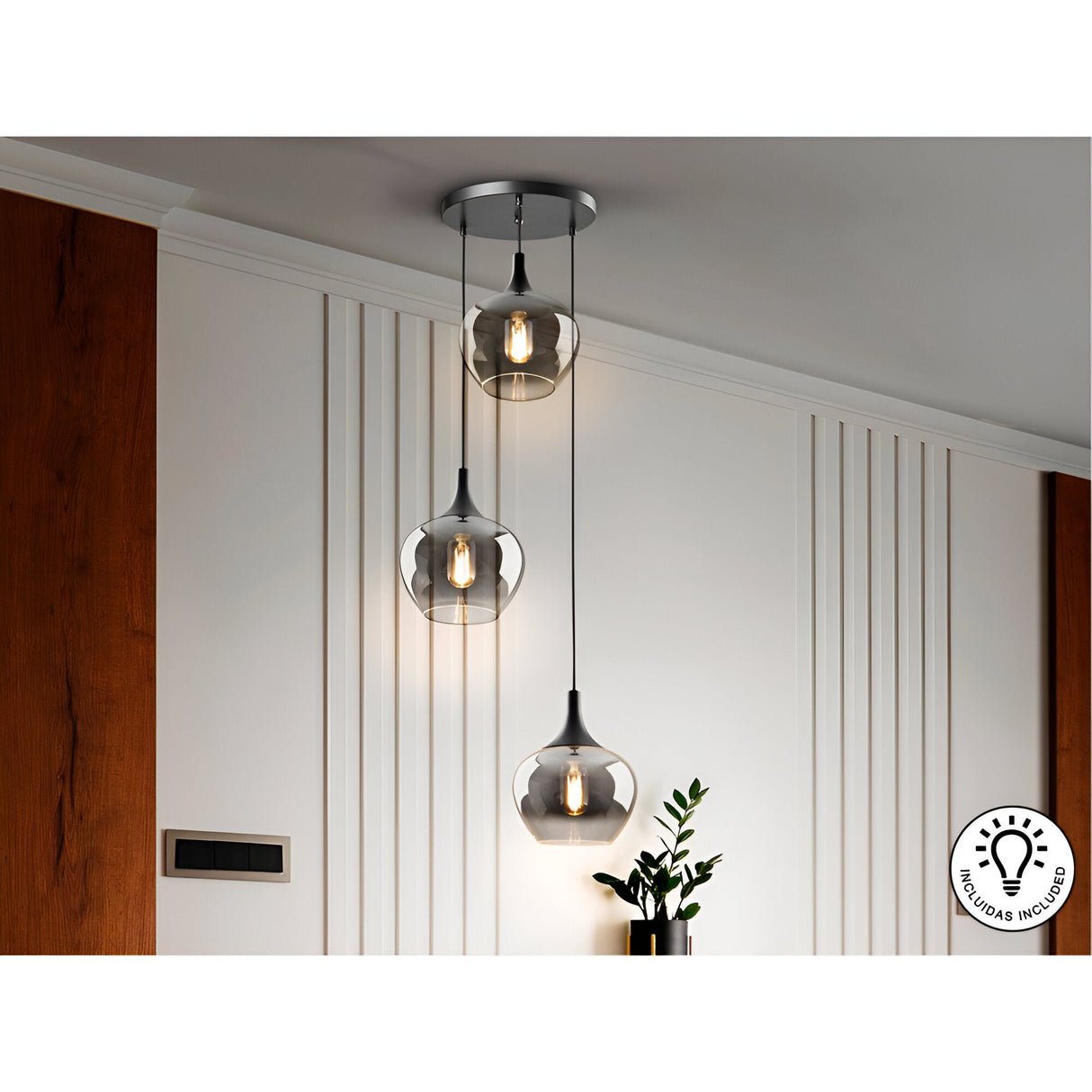 Opaz 3 Light Cluster Pendant Light - Smoked Black