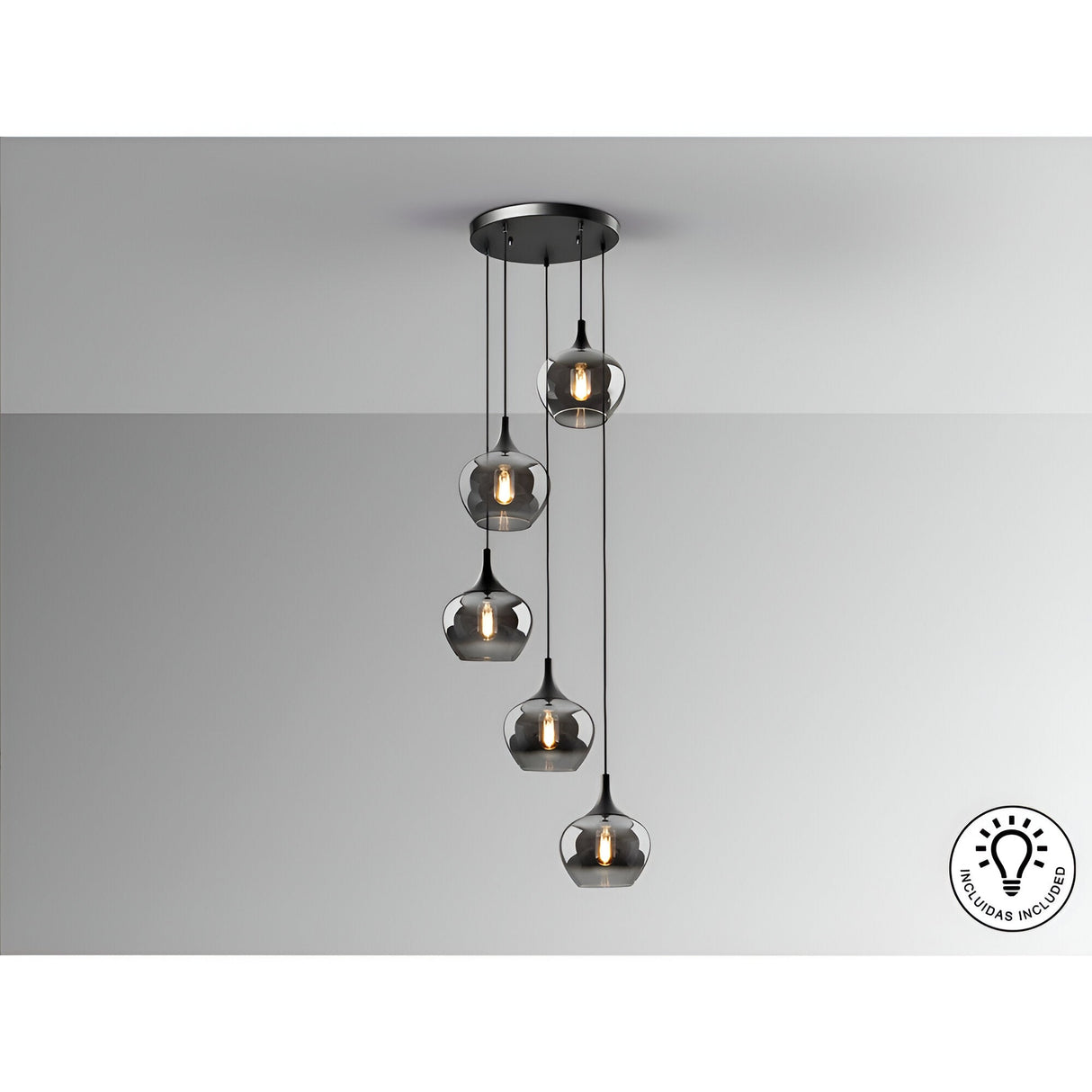 Opaz 5 Light Cluster Pendant Light - Smoked Black