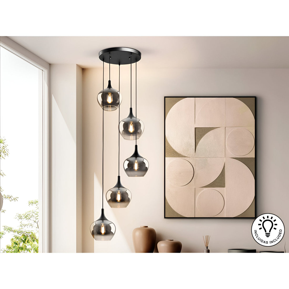 Opaz 5 Light Cluster Pendant Light - Smoked Black