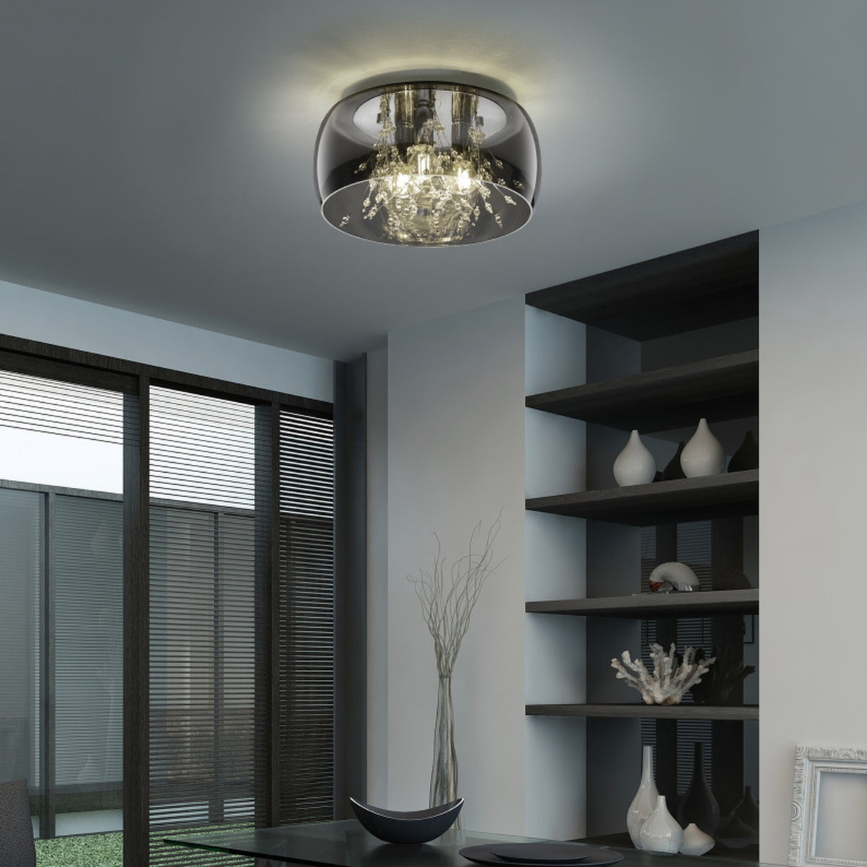 Crystel 3 Light Glass Ceiling Light – Chrome