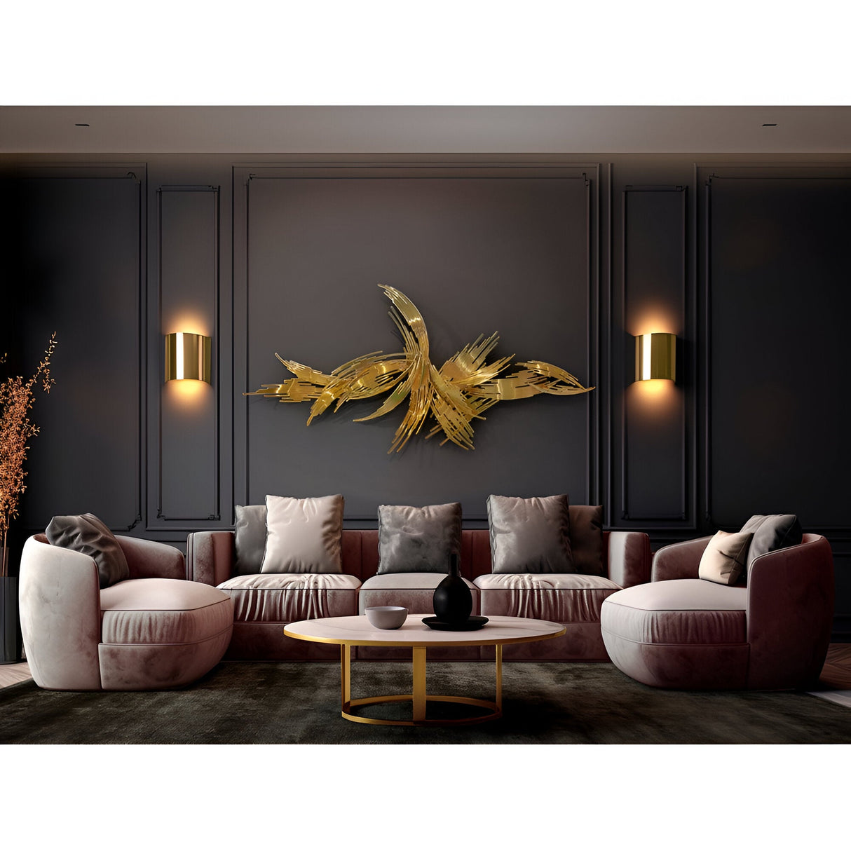 Circe Golden Stainless Steel Ribbon Wall Art - 180x90cm