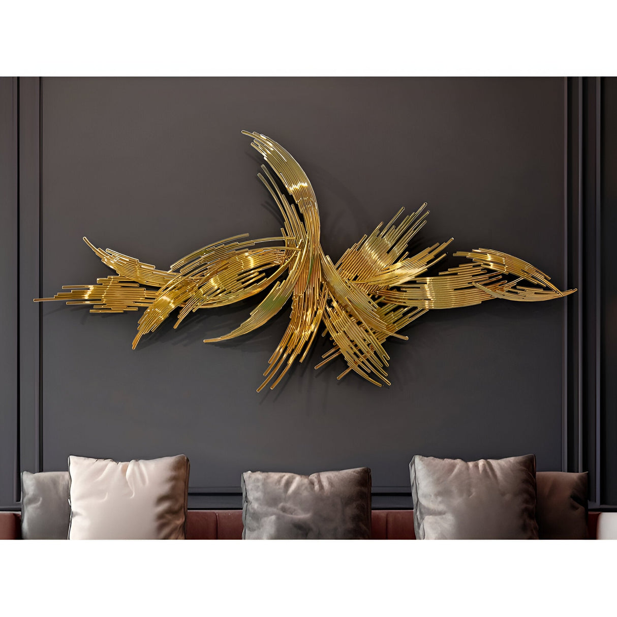 Circe Golden Stainless Steel Ribbon Wall Art - 180x90cm