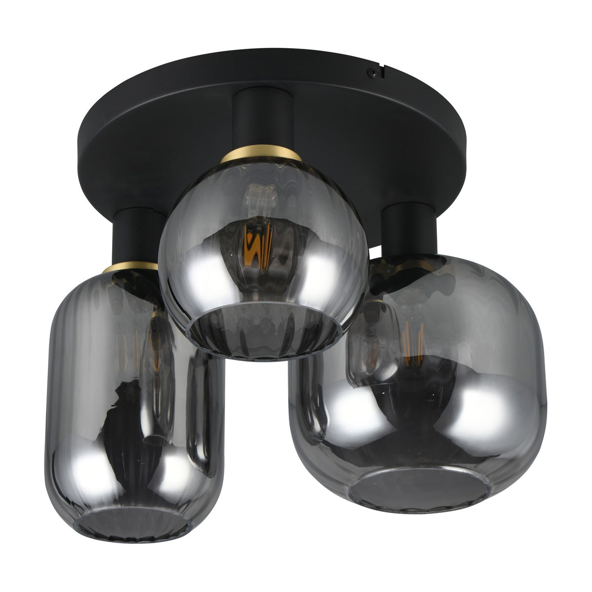 Diva 3 Light Glass Ceiling Light – Black & Gold