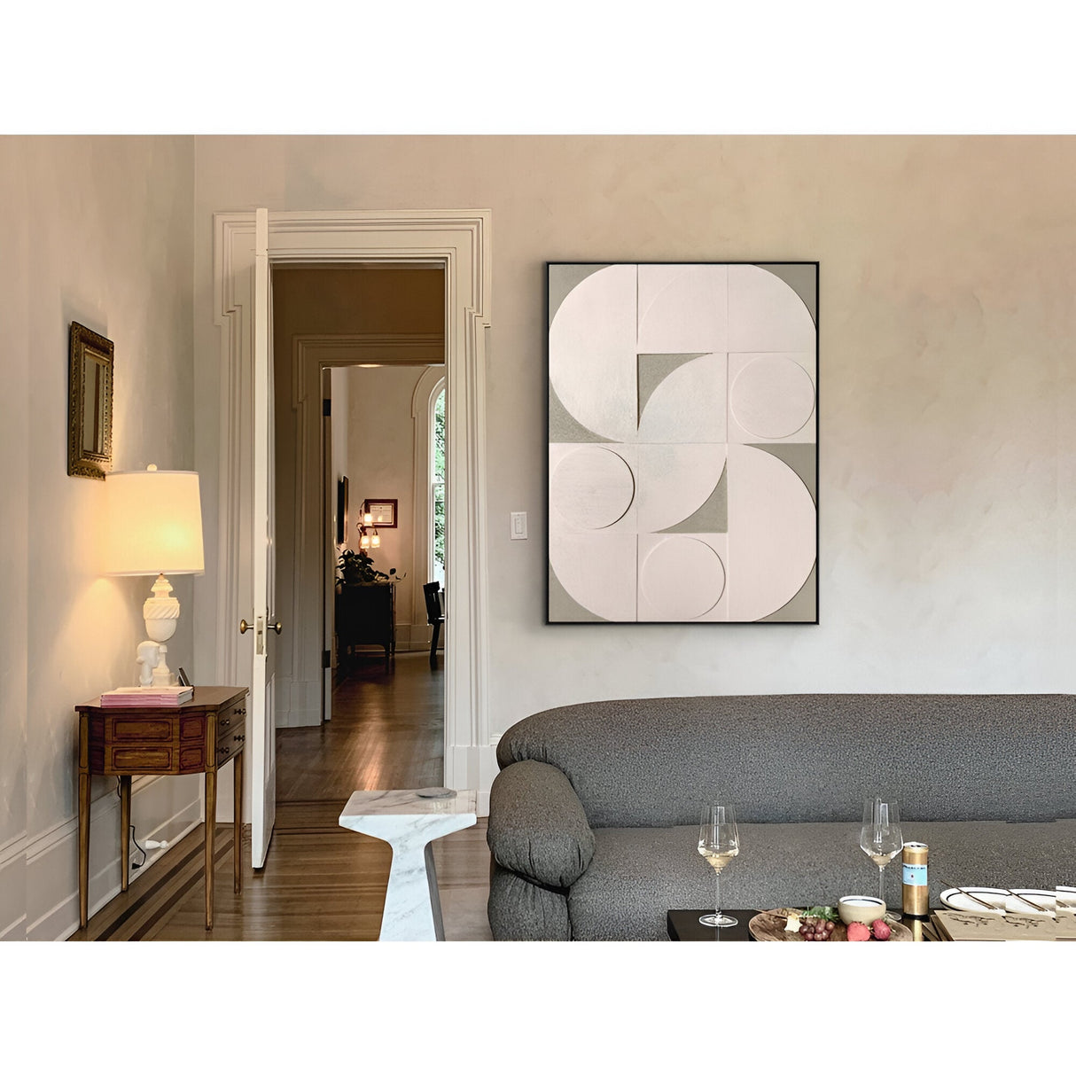 Geomia Textured Geometric Form Bas-Relief Acrylic Painting – 90x120cm