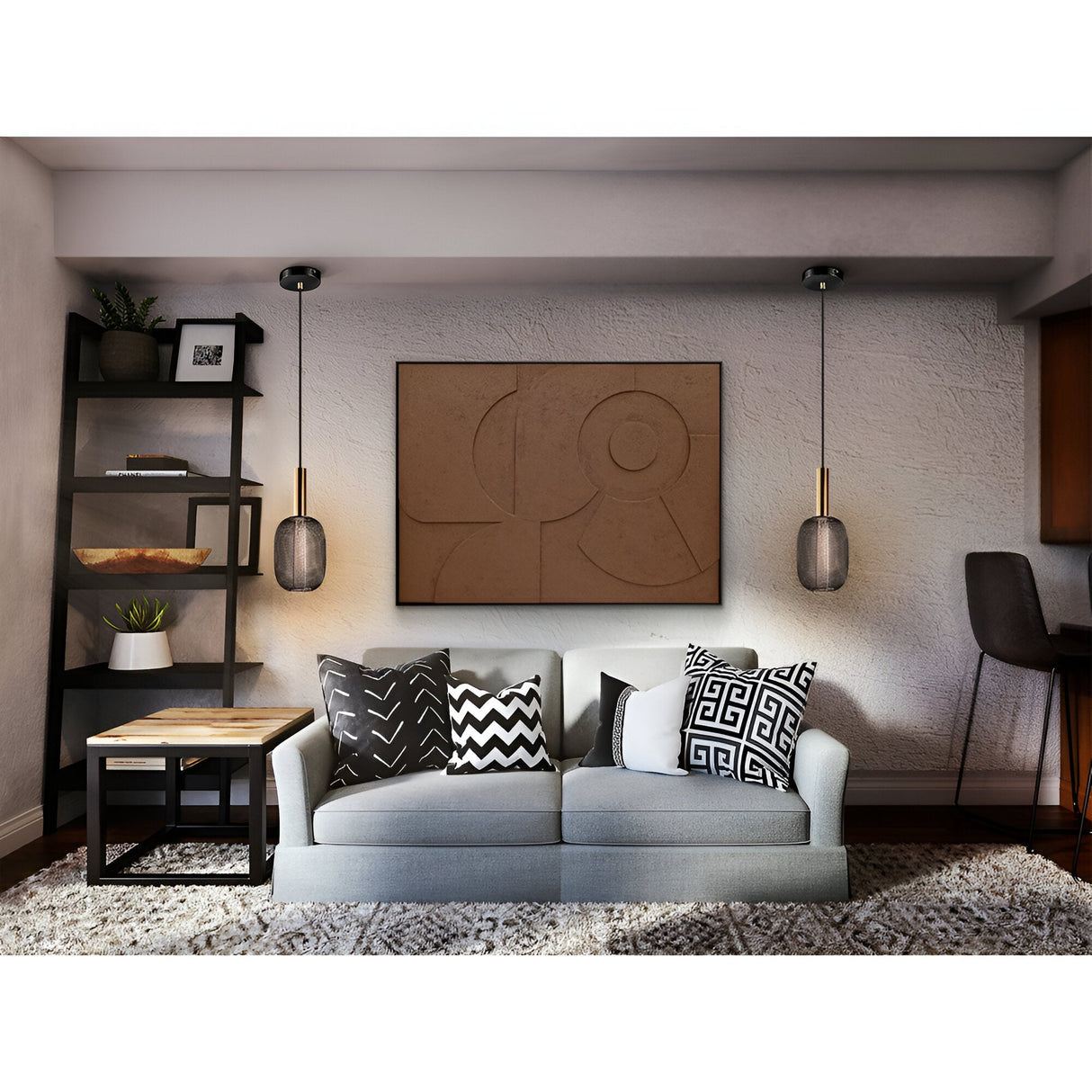 Morphos Earth-Toned Geometric Bas-Relief Acrylic Painting – 90x120cm