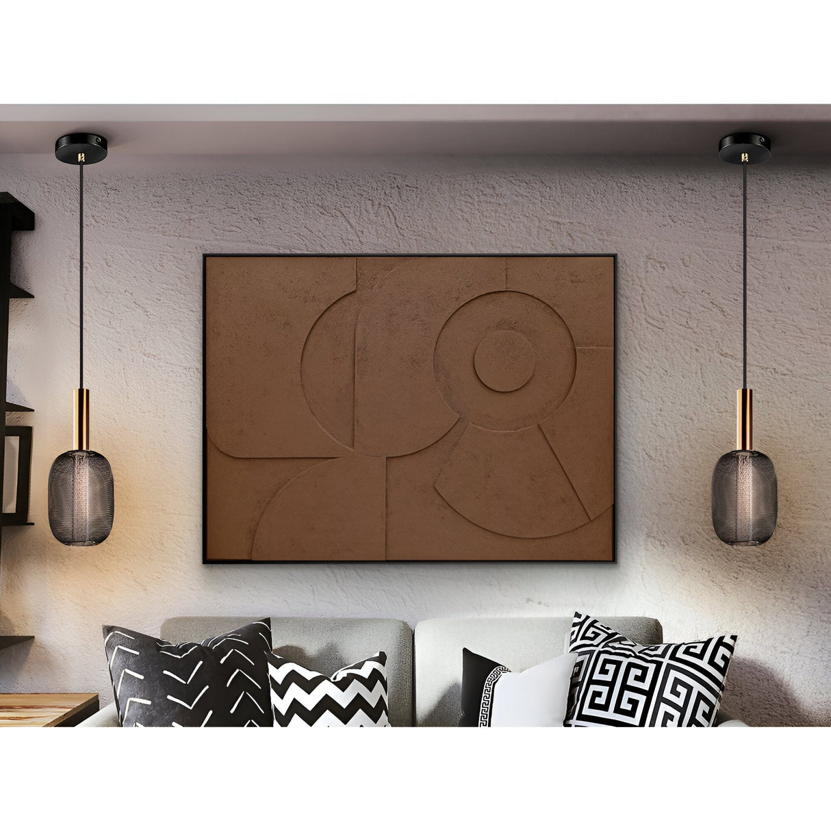 Morphos Earth-Toned Geometric Bas-Relief Acrylic Painting – 90x120cm