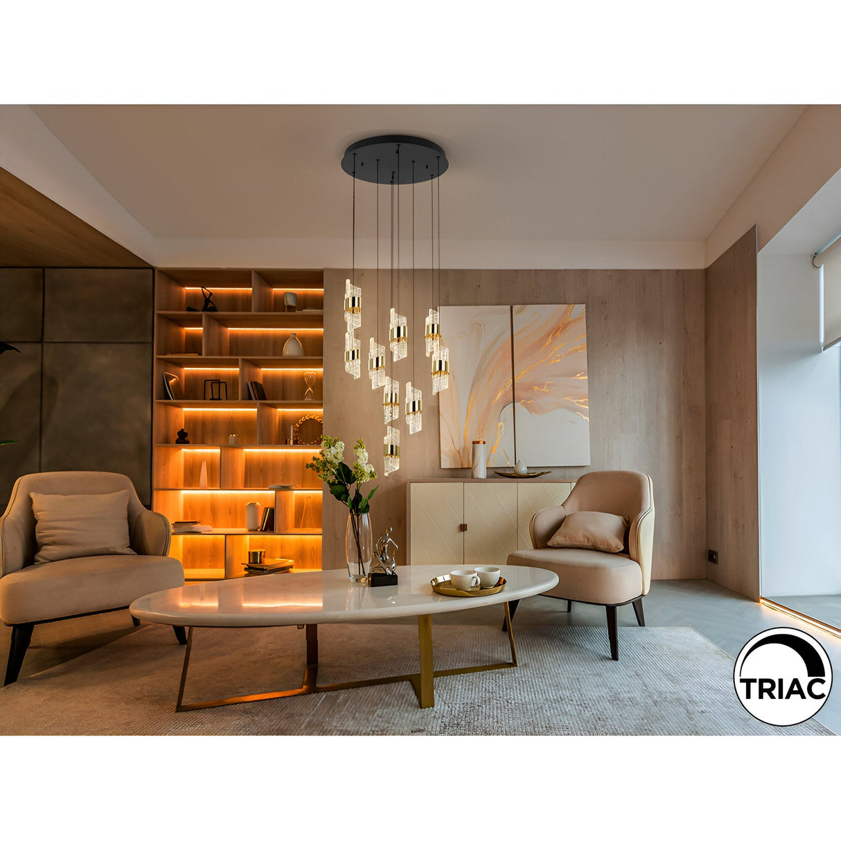 Iliada 9 Light Dimmable LED Cluster Pendant Light 63W 3000K - Gold/Transparent