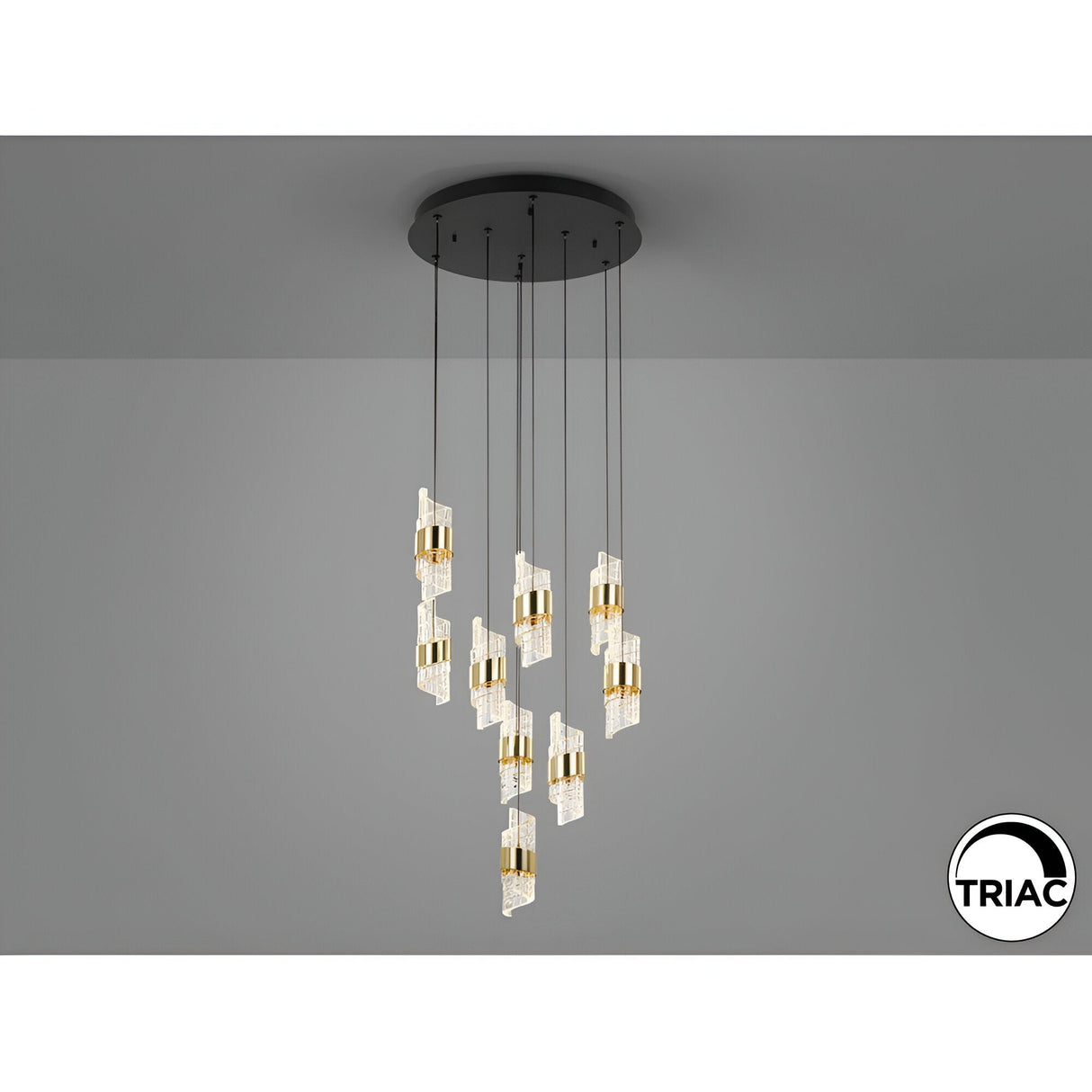 Iliada 9 Light Dimmable LED Cluster Pendant Light 63W 3000K - Gold/Transparent