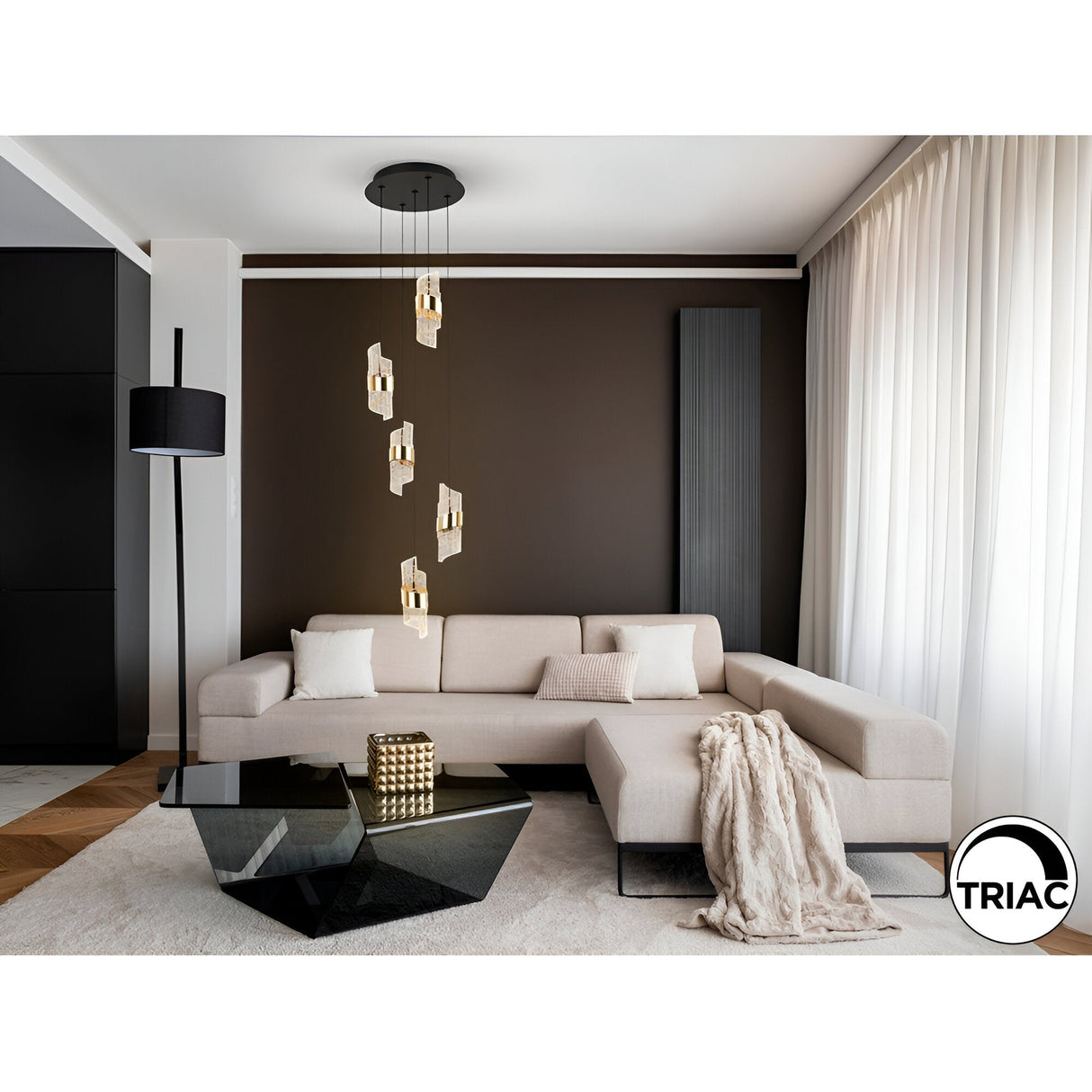 Iliada 5 Light Dimmable LED Cluster Pendant Light 35W 3000K - Gold/Transparent