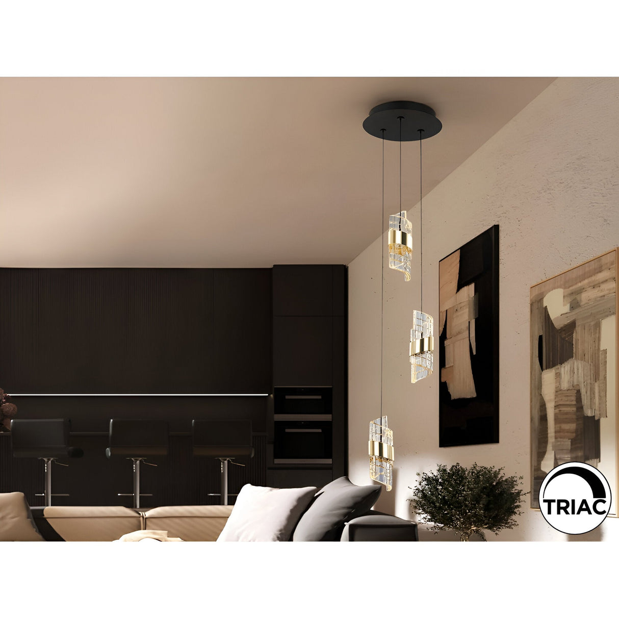 Iliada 3 Light Dimmable LED Cluster Pendant Light 21W 3000K - Gold/Transparent