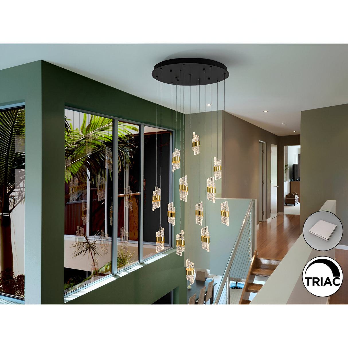 Iliada 13 Light Dimmable LED Cluster Pendant Light - Gold/Transparent (With Remote Control)